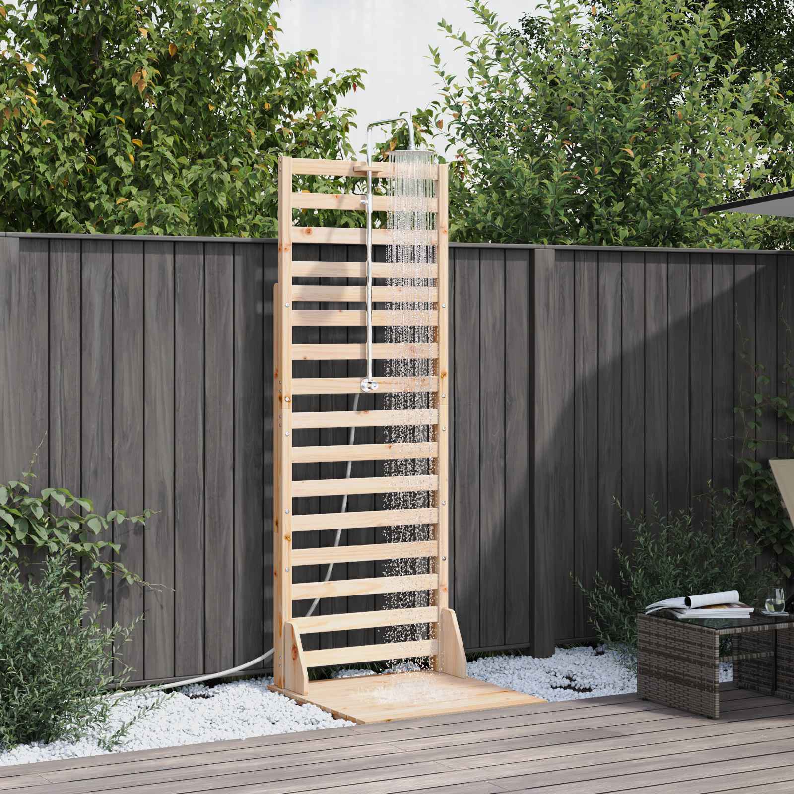 vidaXL Buitendouche 225 cm Massief grenenhout en roestvrij staal