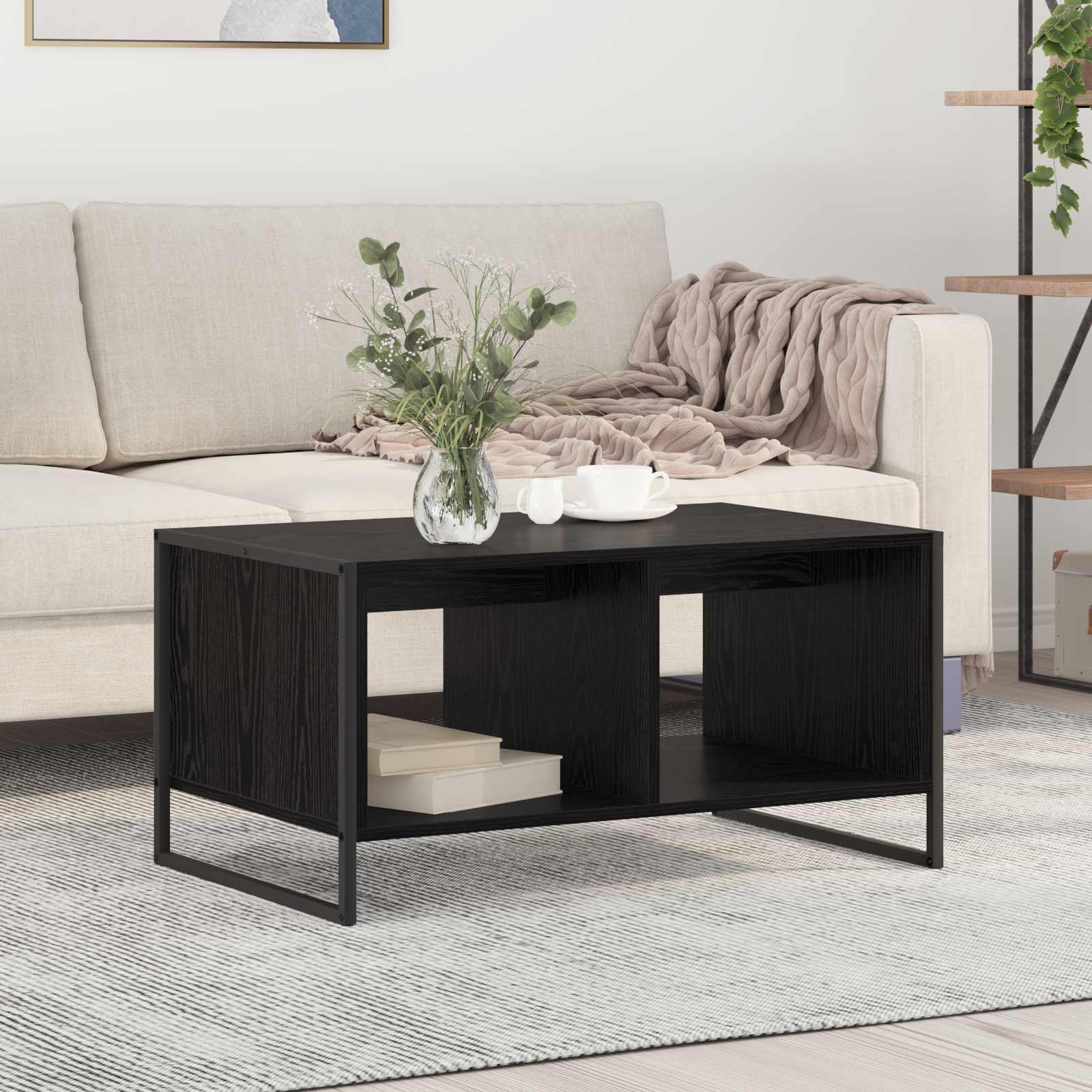 vidaXL Salontafel Zwart Eiken 80 x 50 x 40 cm Bewerkt hout