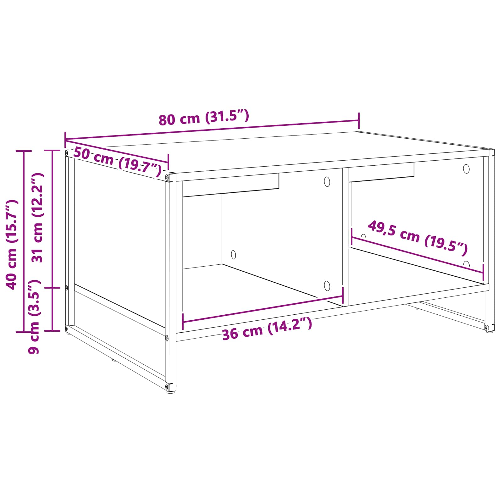 vidaXL Salontafel Zwart Eiken 80 x 50 x 40 cm Bewerkt hout