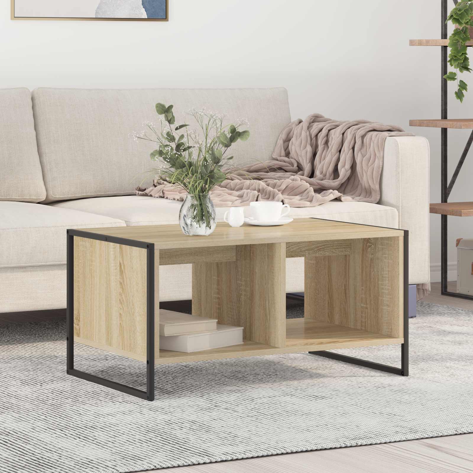 vidaXL Salontafel Zwart Eiken 80 x 50 x 40 cm Bewerkt hout