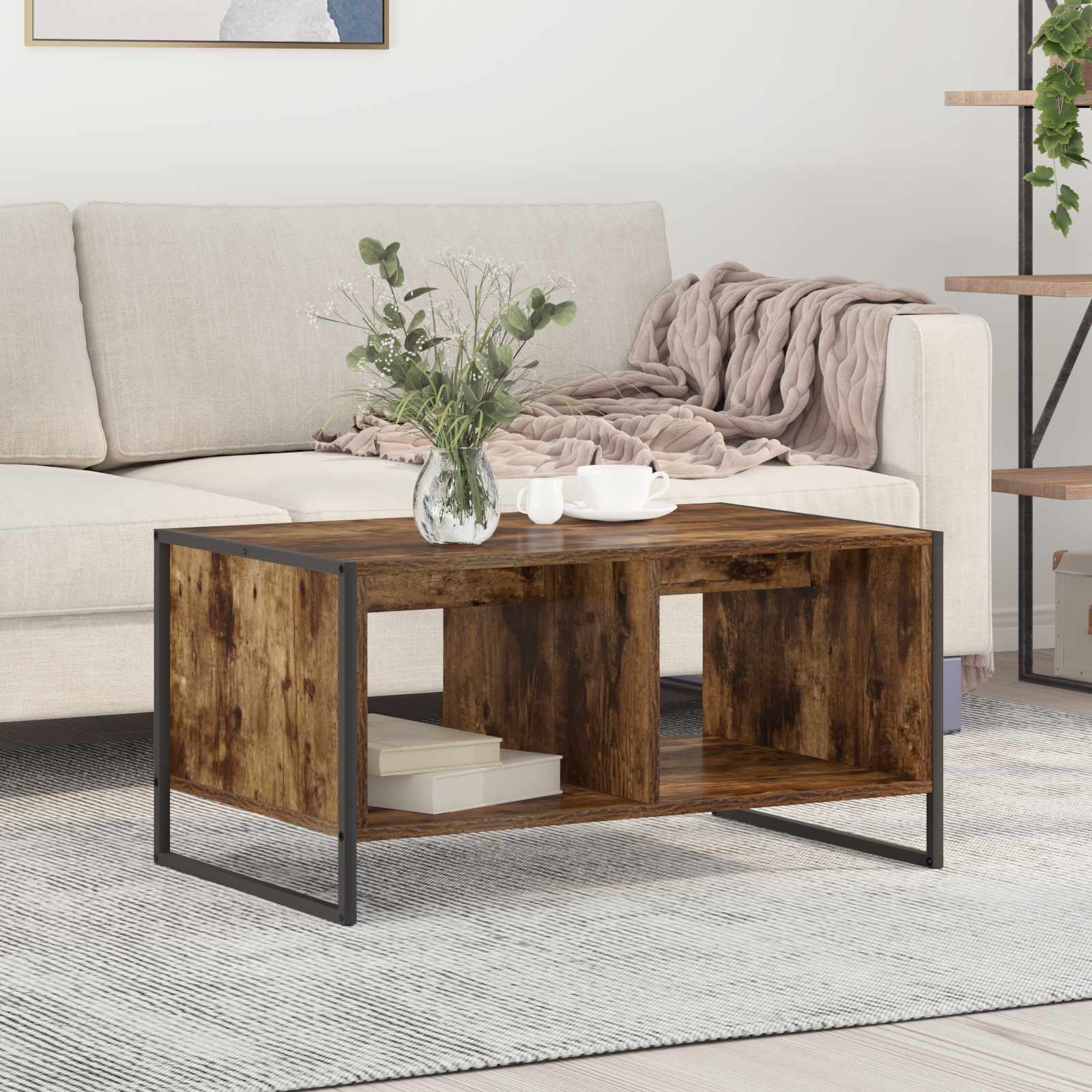 vidaXL Salontafel Zwart Eiken 80 x 50 x 40 cm Bewerkt hout