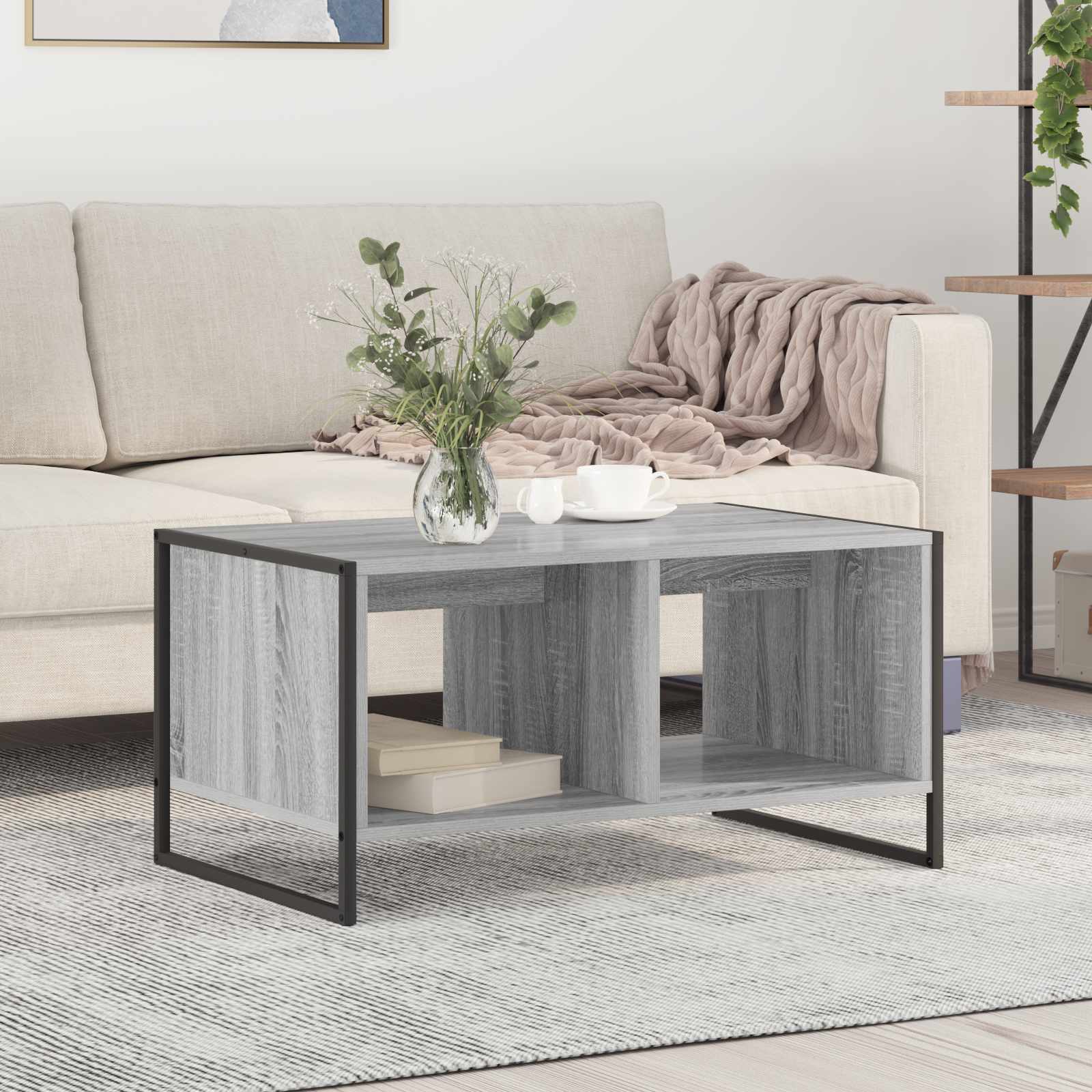 vidaXL Salontafel Zwart Eiken 80 x 50 x 40 cm Bewerkt hout