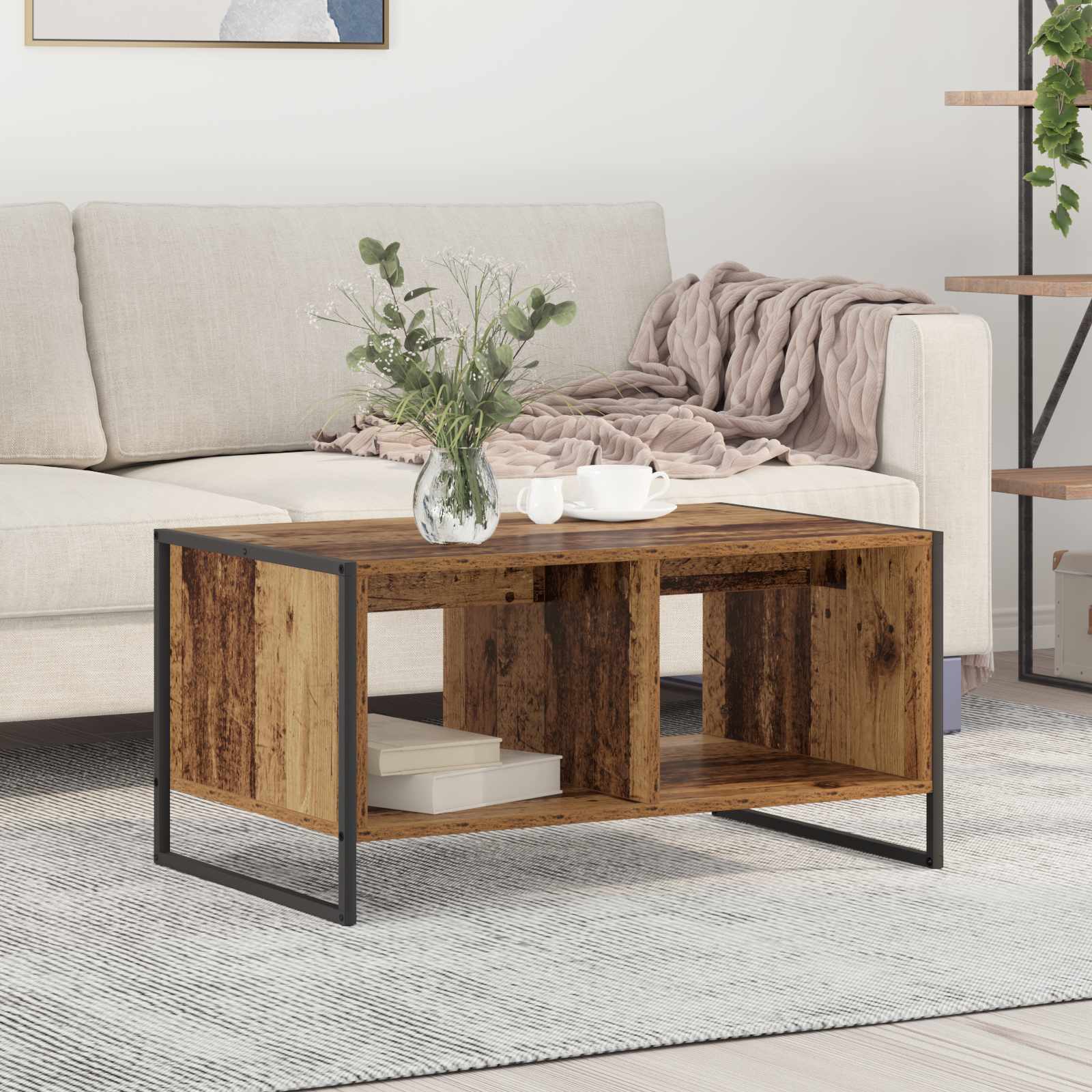 vidaXL Salontafel Zwart Eiken 80 x 50 x 40 cm Bewerkt hout