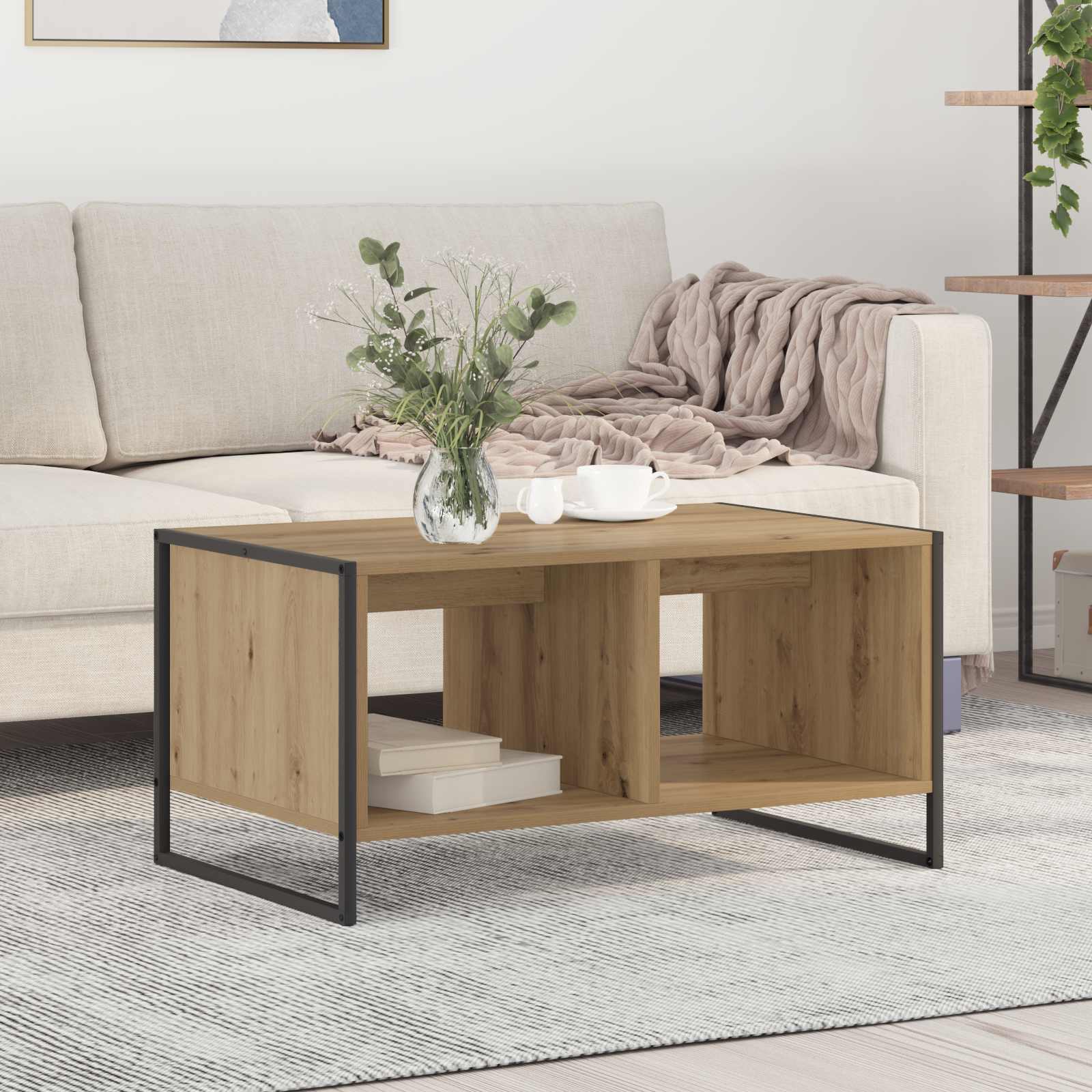 vidaXL Salontafel Zwart Eiken 80 x 50 x 40 cm Bewerkt hout