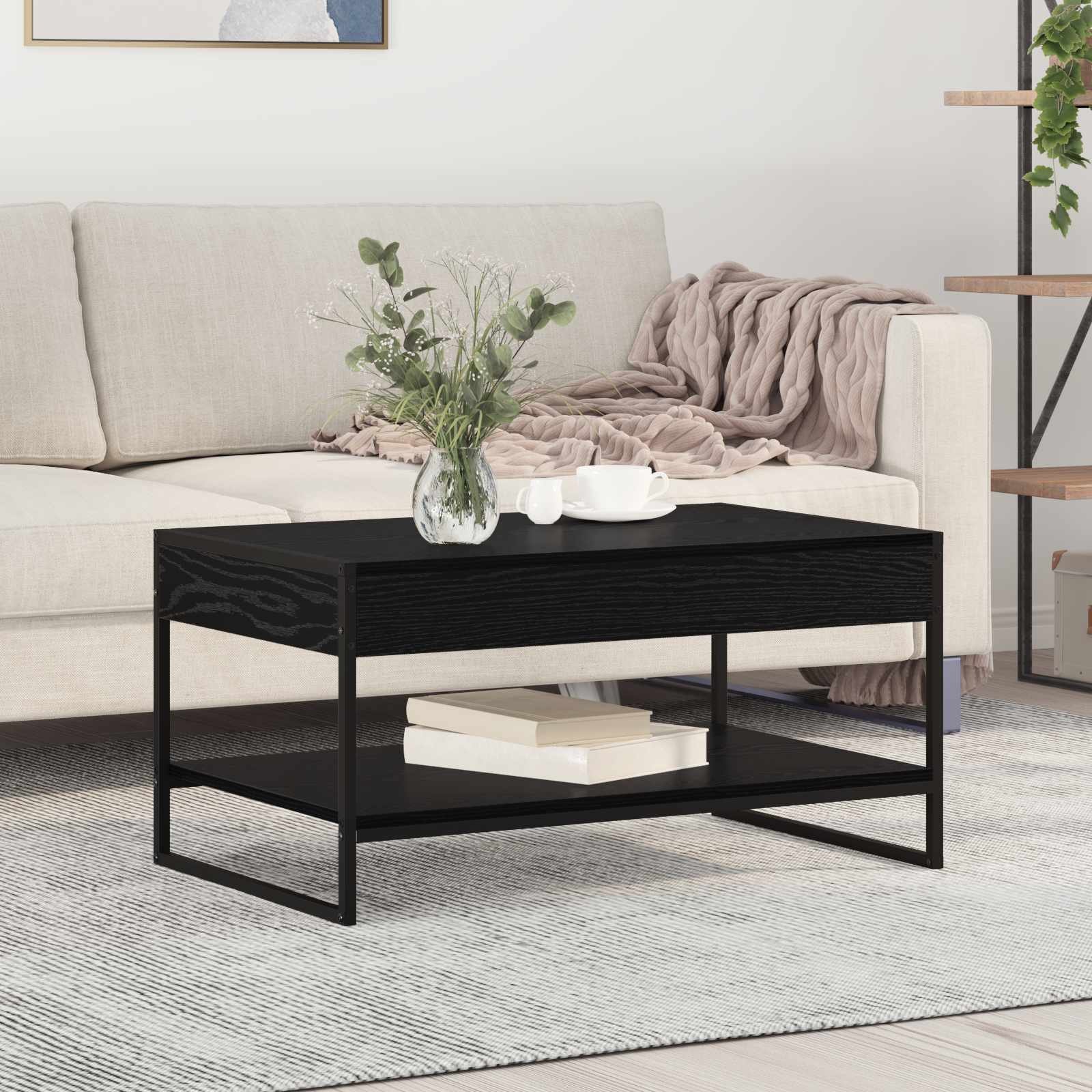 vidaXL Salontafel Zwart Eiken 80 x 50 x 40 cm Bewerkt hout