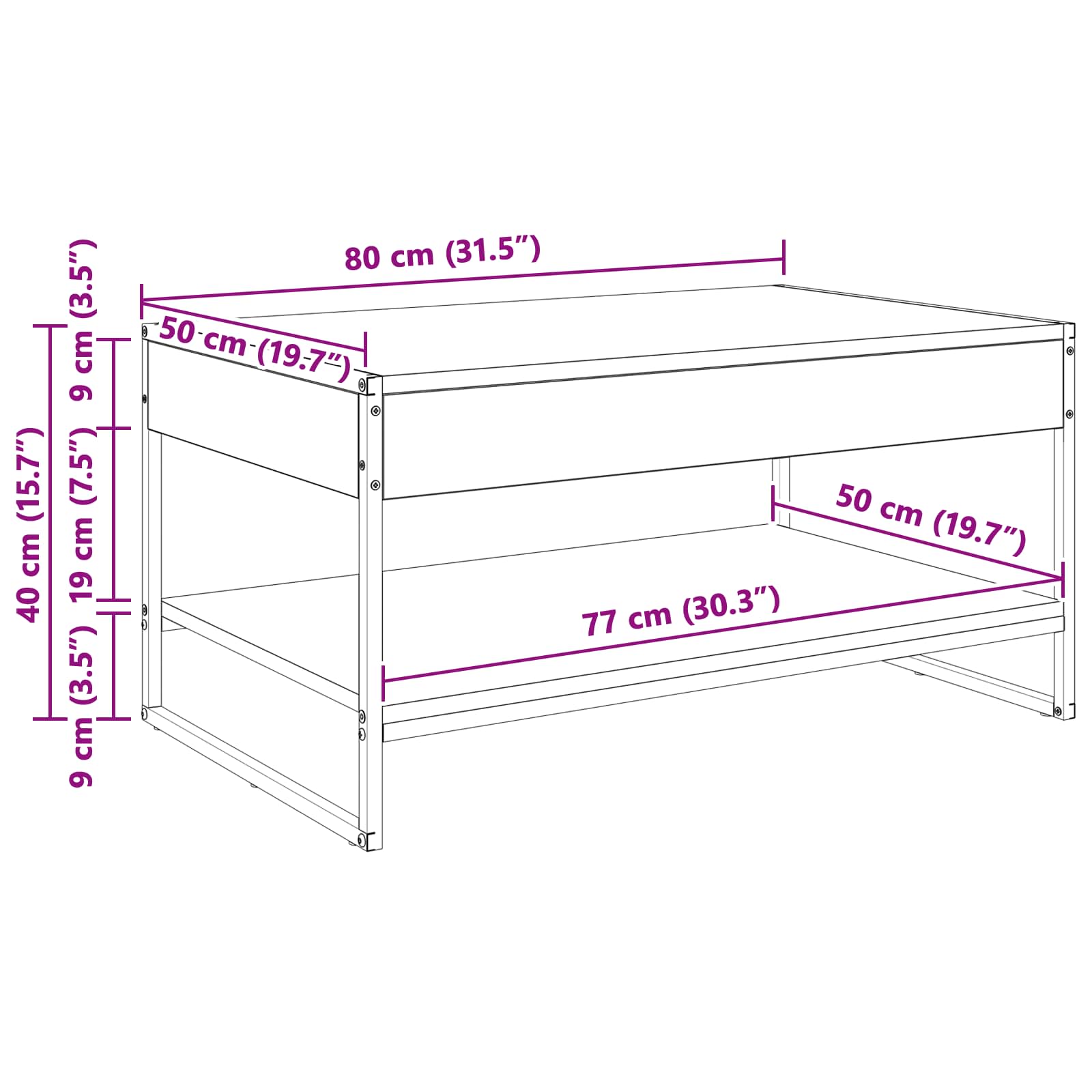 vidaXL Salontafel Zwart Eiken 80 x 50 x 40 cm Bewerkt hout