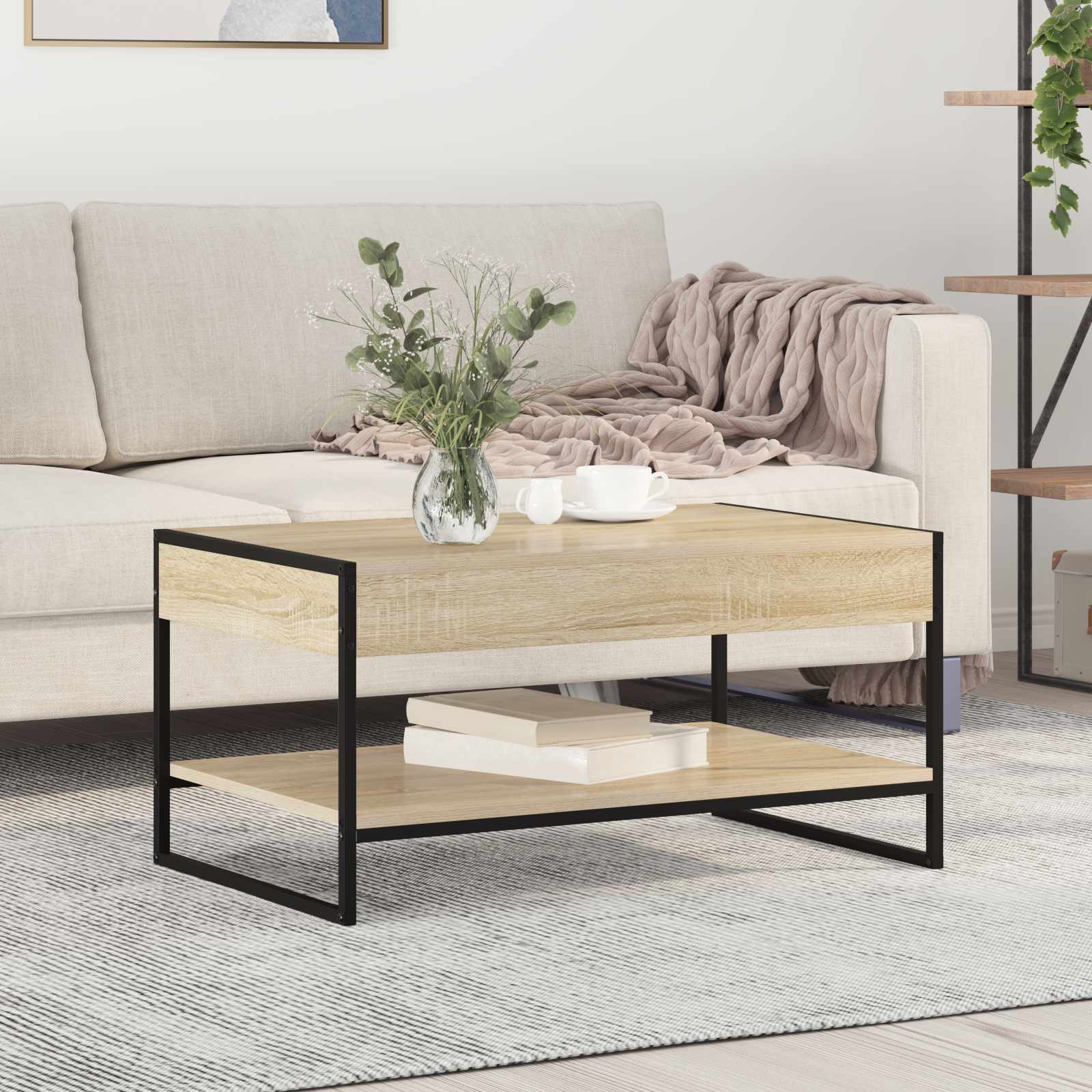 vidaXL Salontafel Zwart Eiken 80 x 50 x 40 cm Bewerkt hout