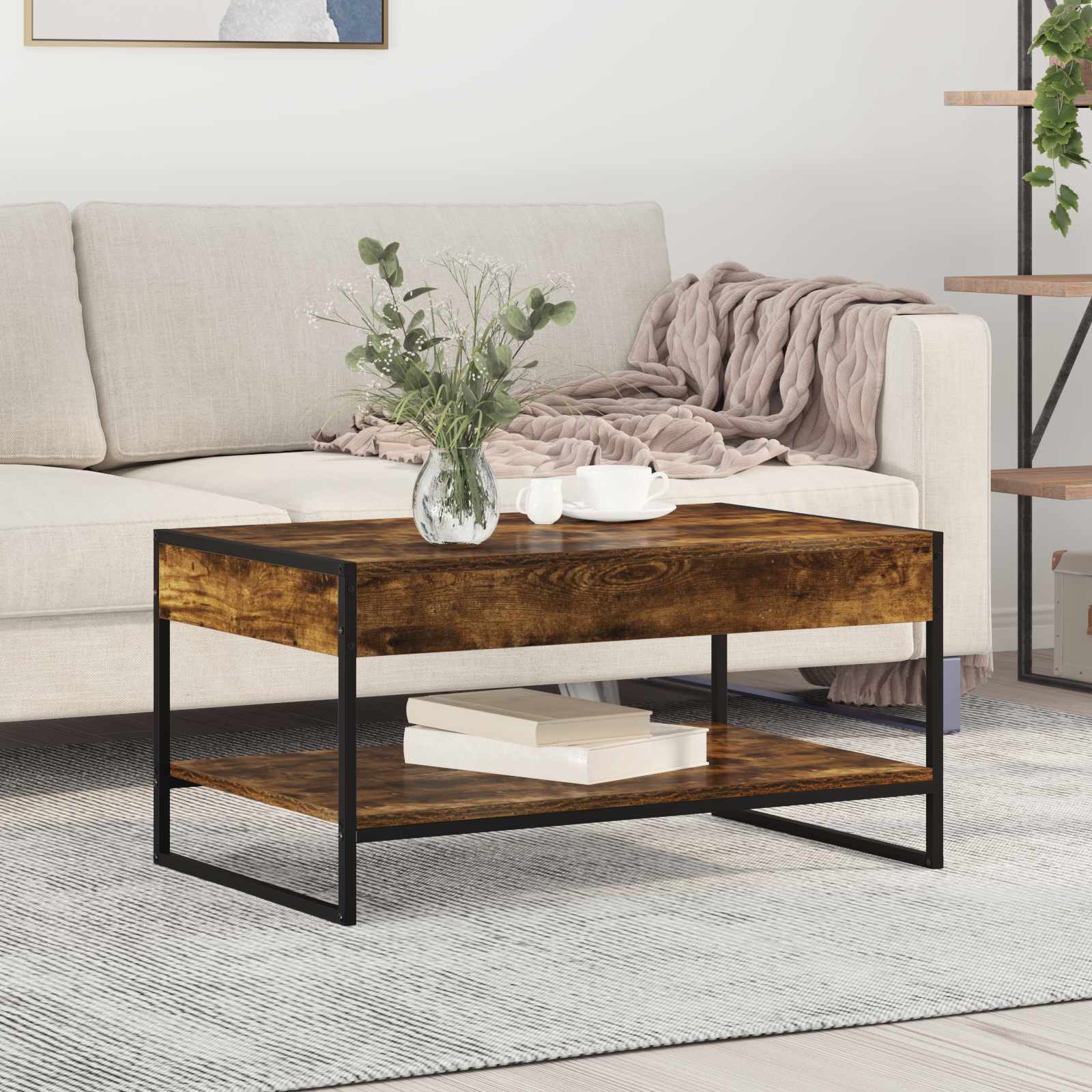 vidaXL Salontafel Zwart Eiken 80 x 50 x 40 cm Bewerkt hout
