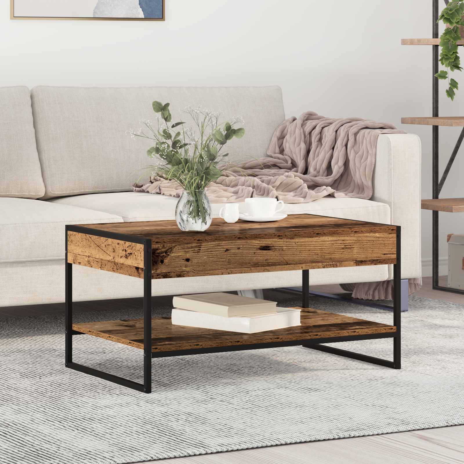 vidaXL Salontafel Zwart Eiken 80 x 50 x 40 cm Bewerkt hout