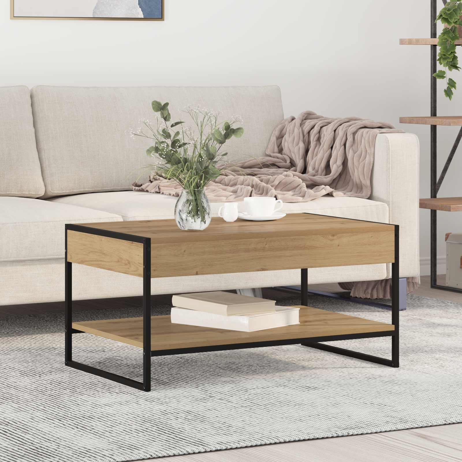 vidaXL Salontafel Zwart Eiken 80 x 50 x 40 cm Bewerkt hout
