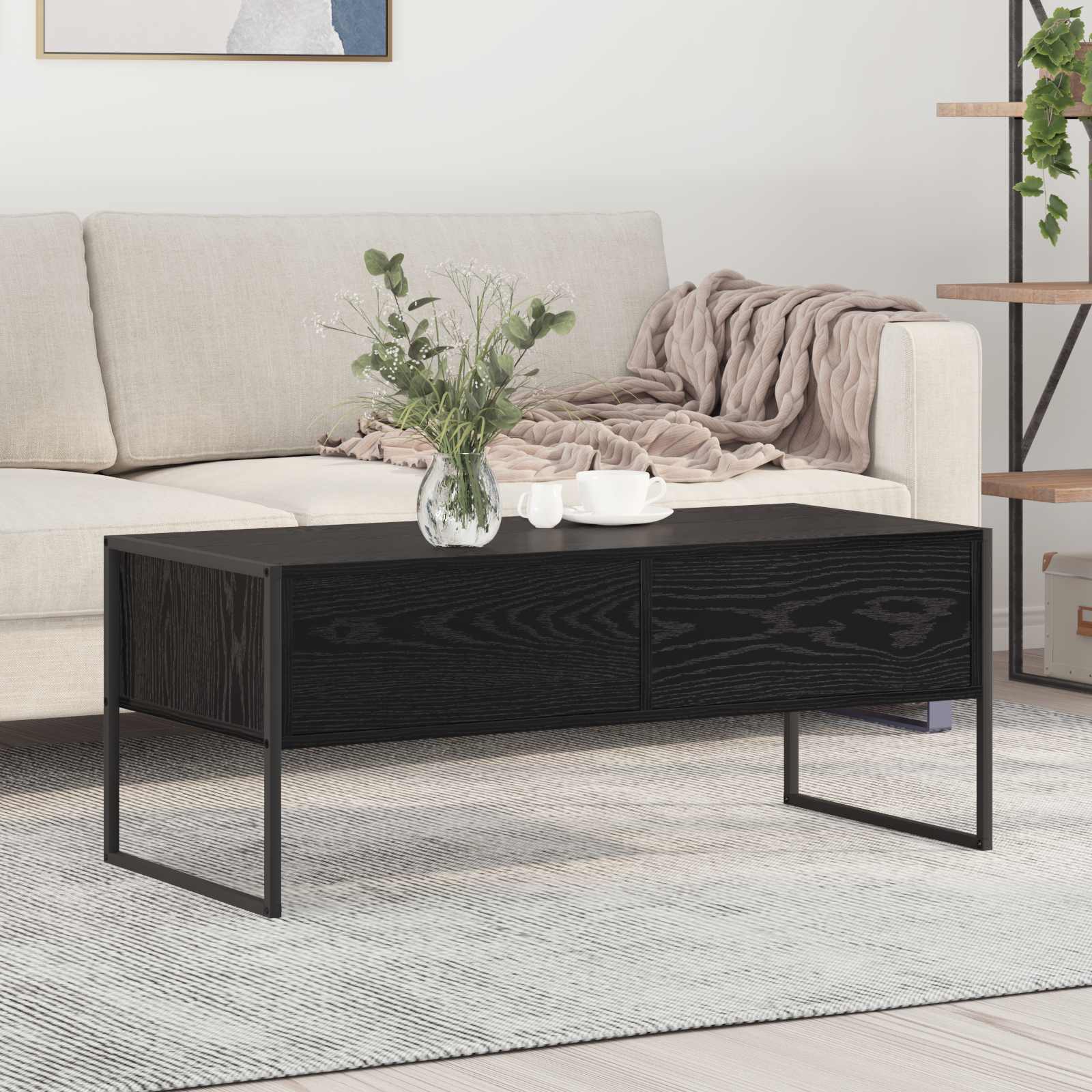 vidaXL Salontafel met lade Zwart Eiken 100 x 46 x 40 cm Bewerkt hout