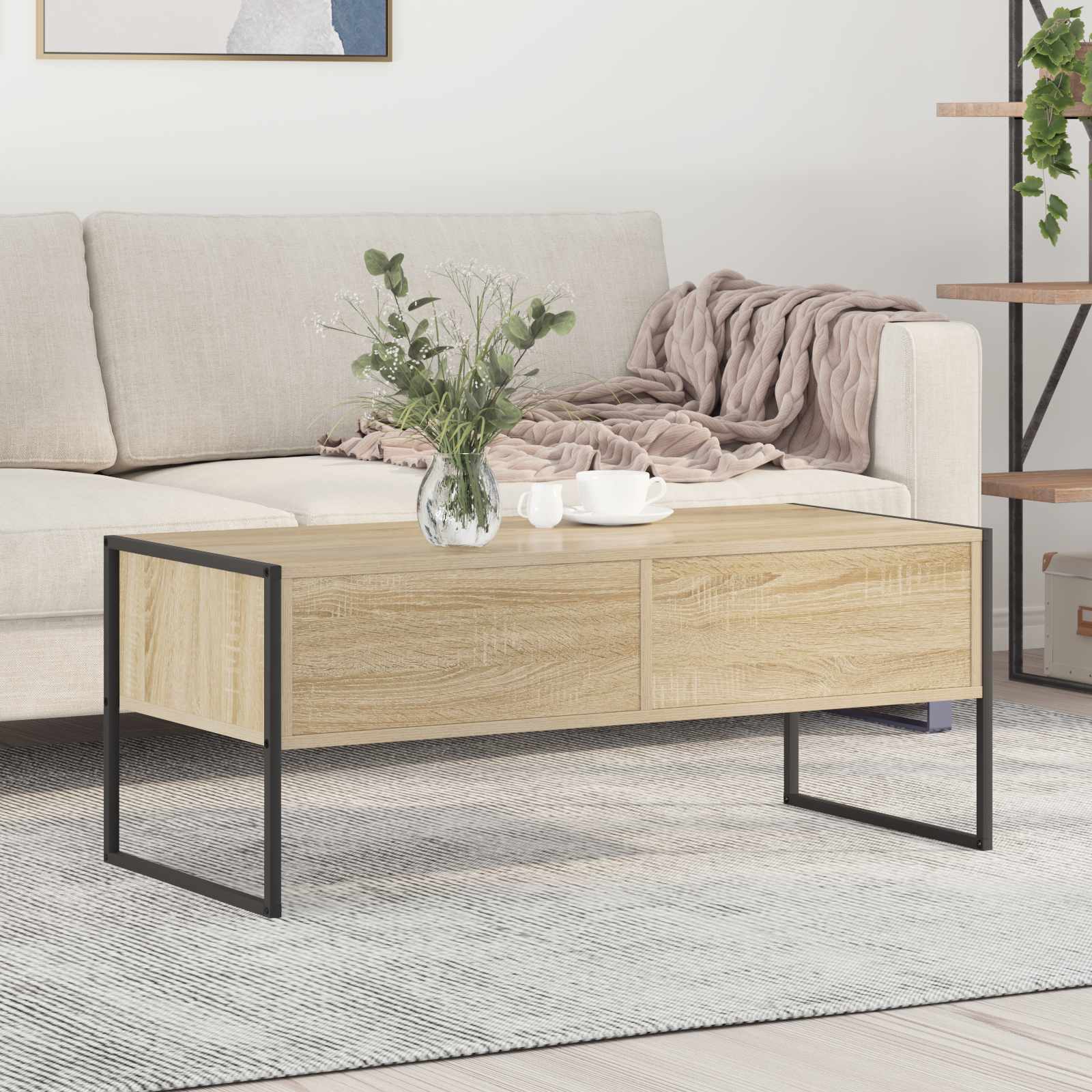 vidaXL Salontafel met lade Zwart Eiken 100 x 46 x 40 cm Bewerkt hout