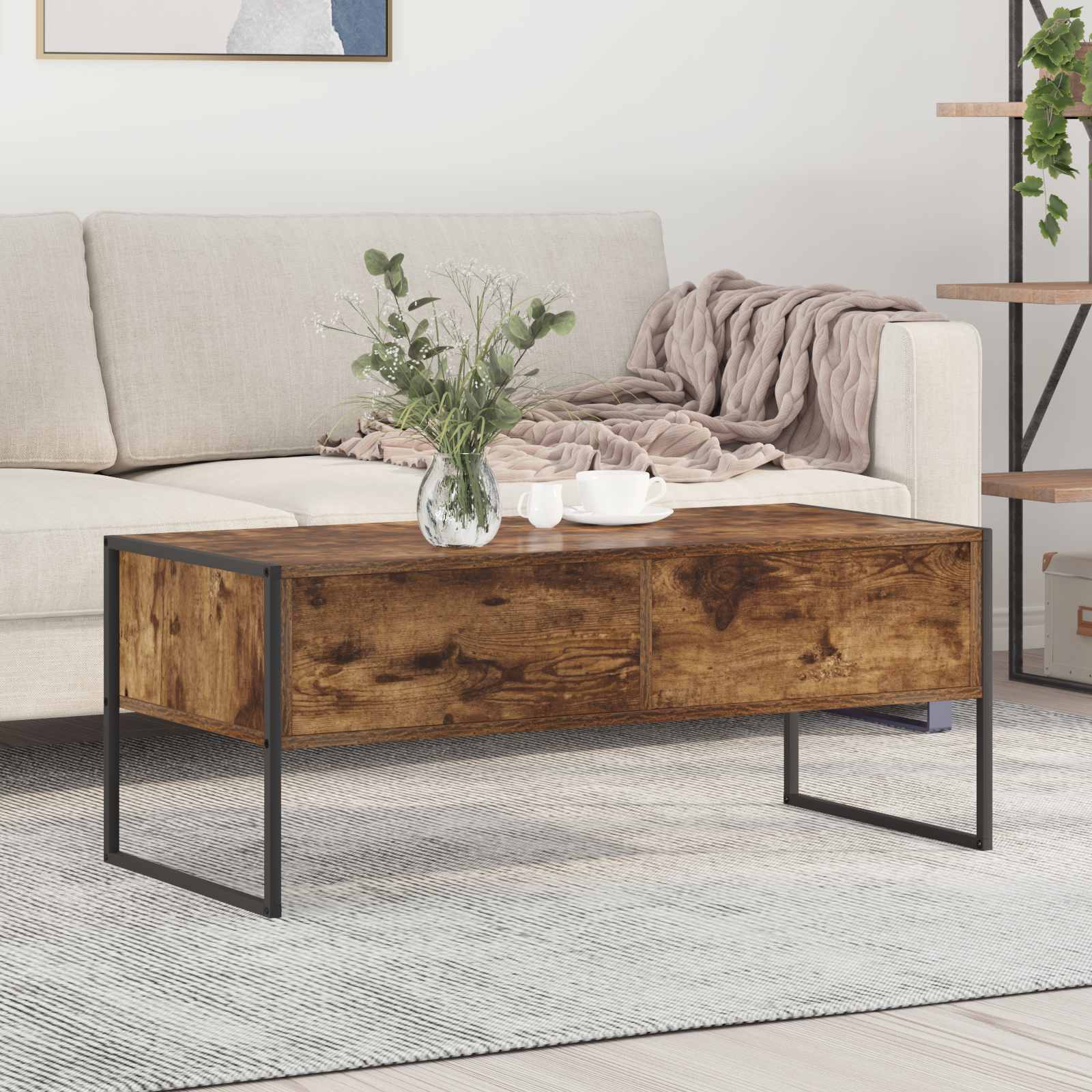 vidaXL Salontafel met lade Zwart Eiken 100 x 46 x 40 cm Bewerkt hout