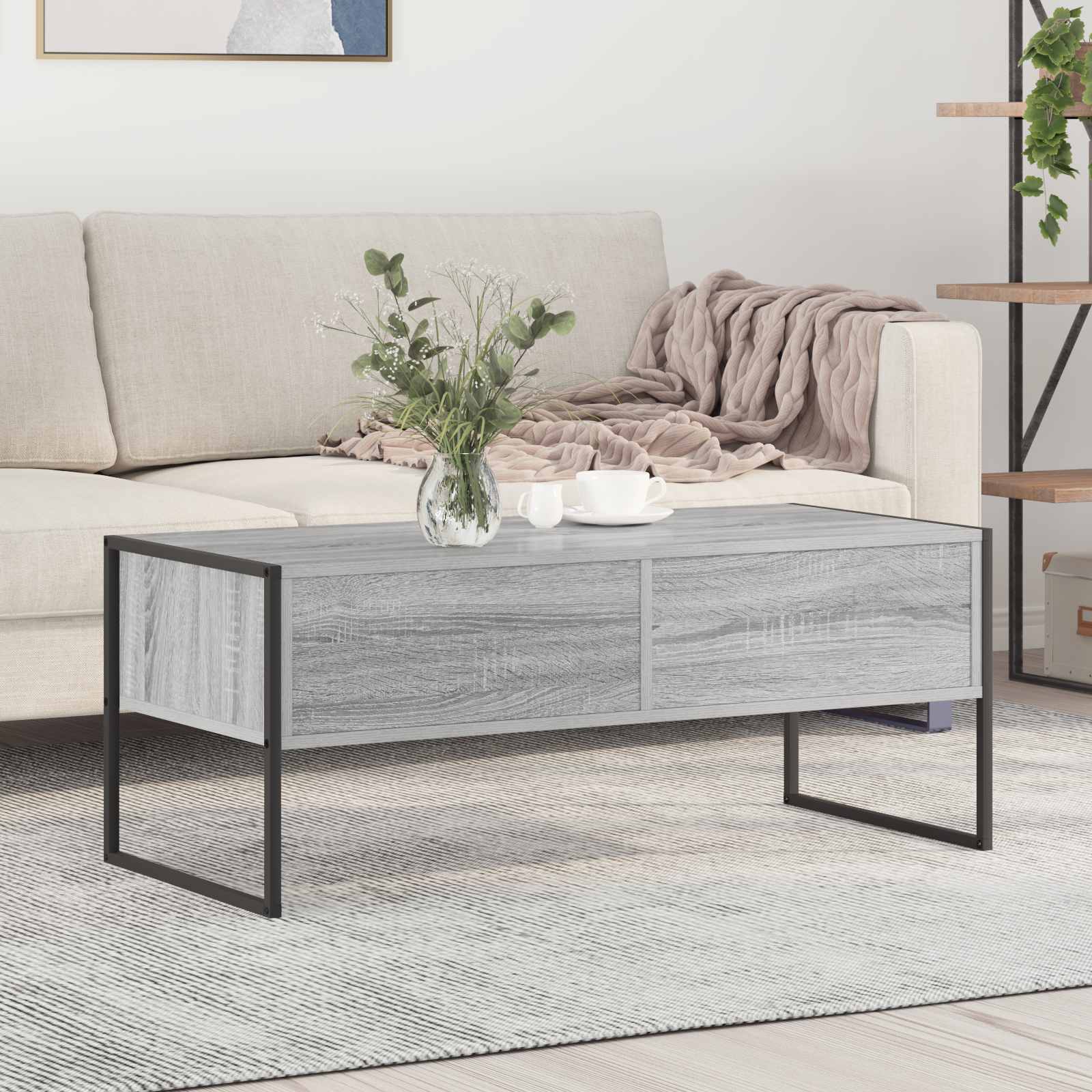 vidaXL Salontafel met lade Zwart Eiken 100 x 46 x 40 cm Bewerkt hout