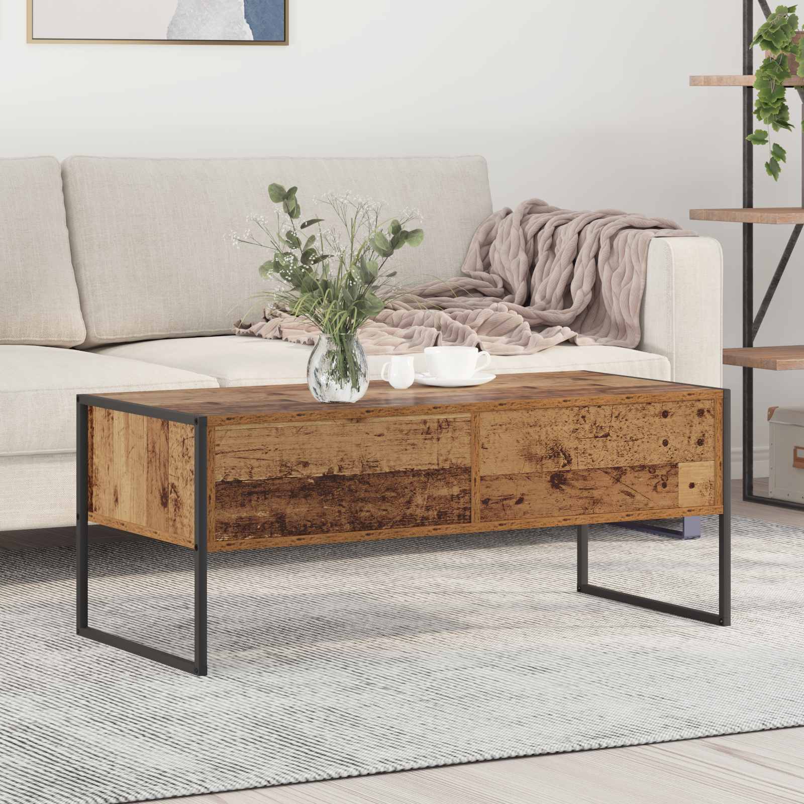vidaXL Salontafel met lade Zwart Eiken 100 x 46 x 40 cm Bewerkt hout