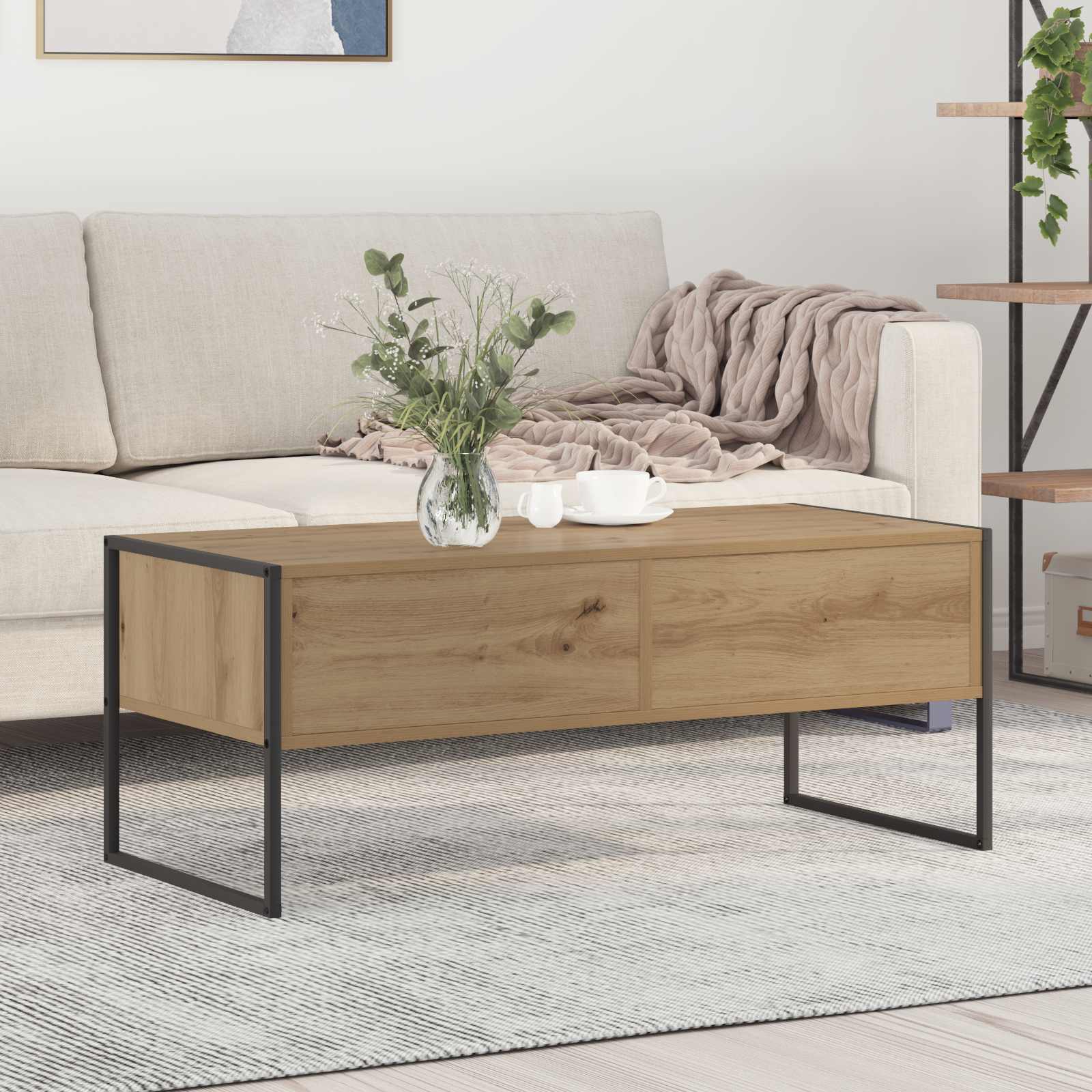 vidaXL Salontafel met lade Zwart Eiken 100 x 46 x 40 cm Bewerkt hout