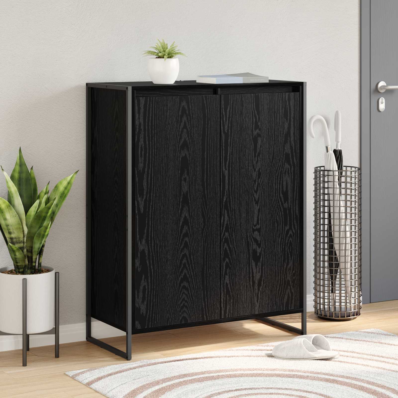 vidaXL Schoenenkast Zwart Eiken 79 x 36 x 100 cm Bewerkt hout