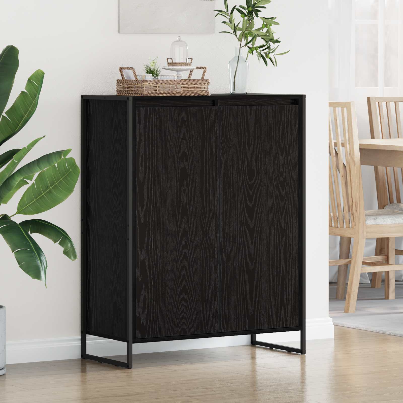 vidaXL Schoenenkast Zwart Eiken 79 x 36 x 100 cm Bewerkt hout