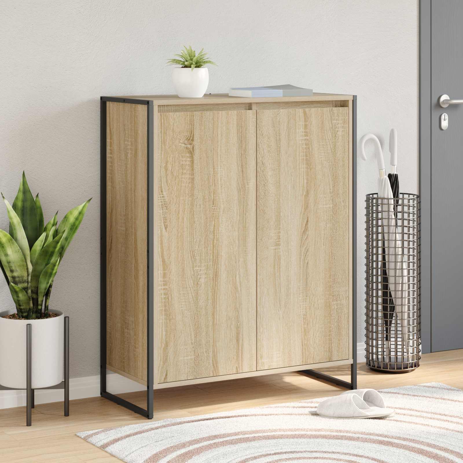vidaXL Schoenenkast Zwart Eiken 79 x 36 x 100 cm Bewerkt hout
