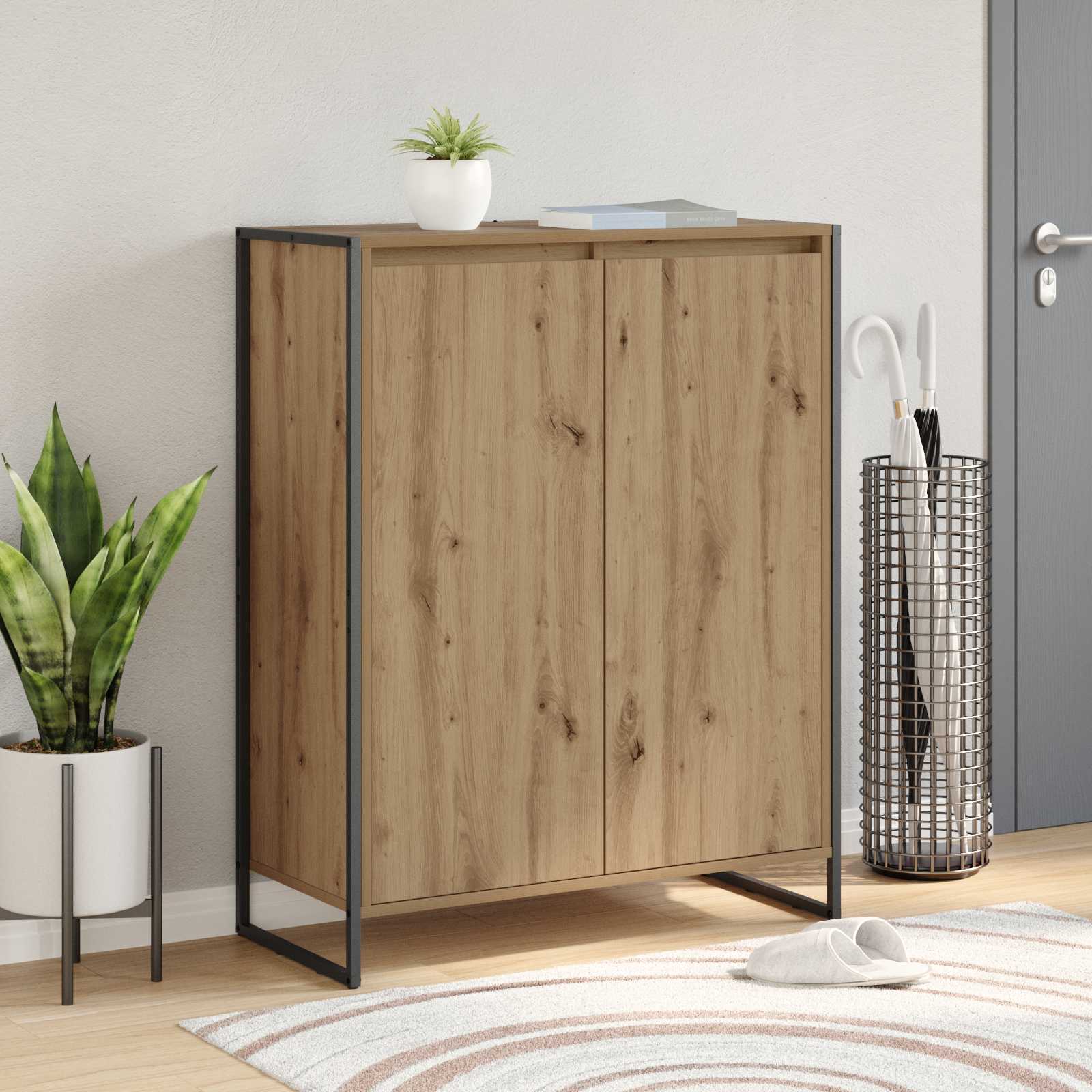 vidaXL Schoenenkast Zwart Eiken 79 x 36 x 100 cm Bewerkt hout