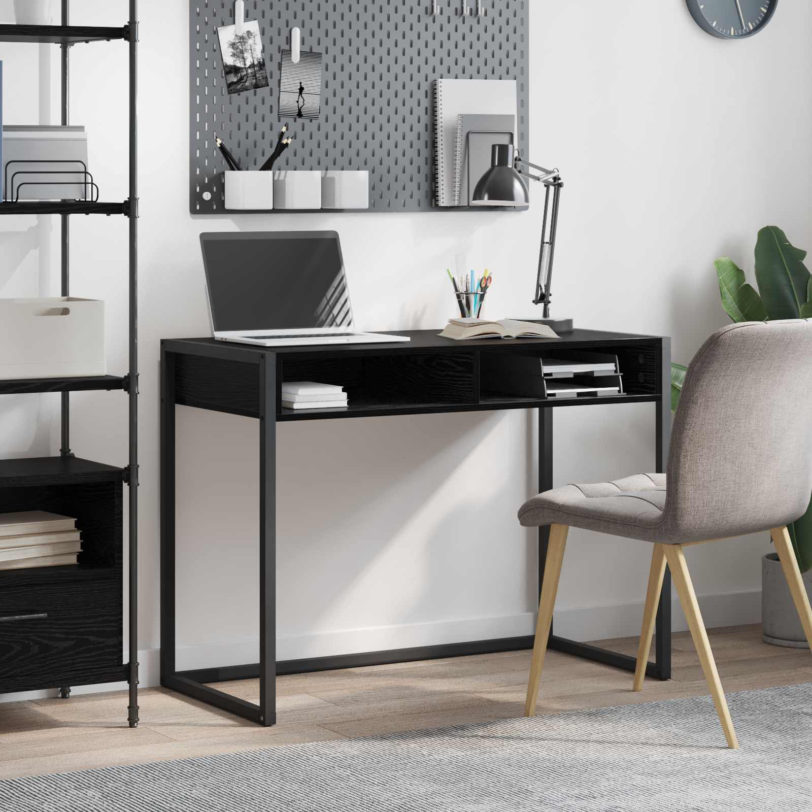 vidaXL Bureau met opslag Zwart Eiken 100 x 50 x 75 cm Bewerkt hout
