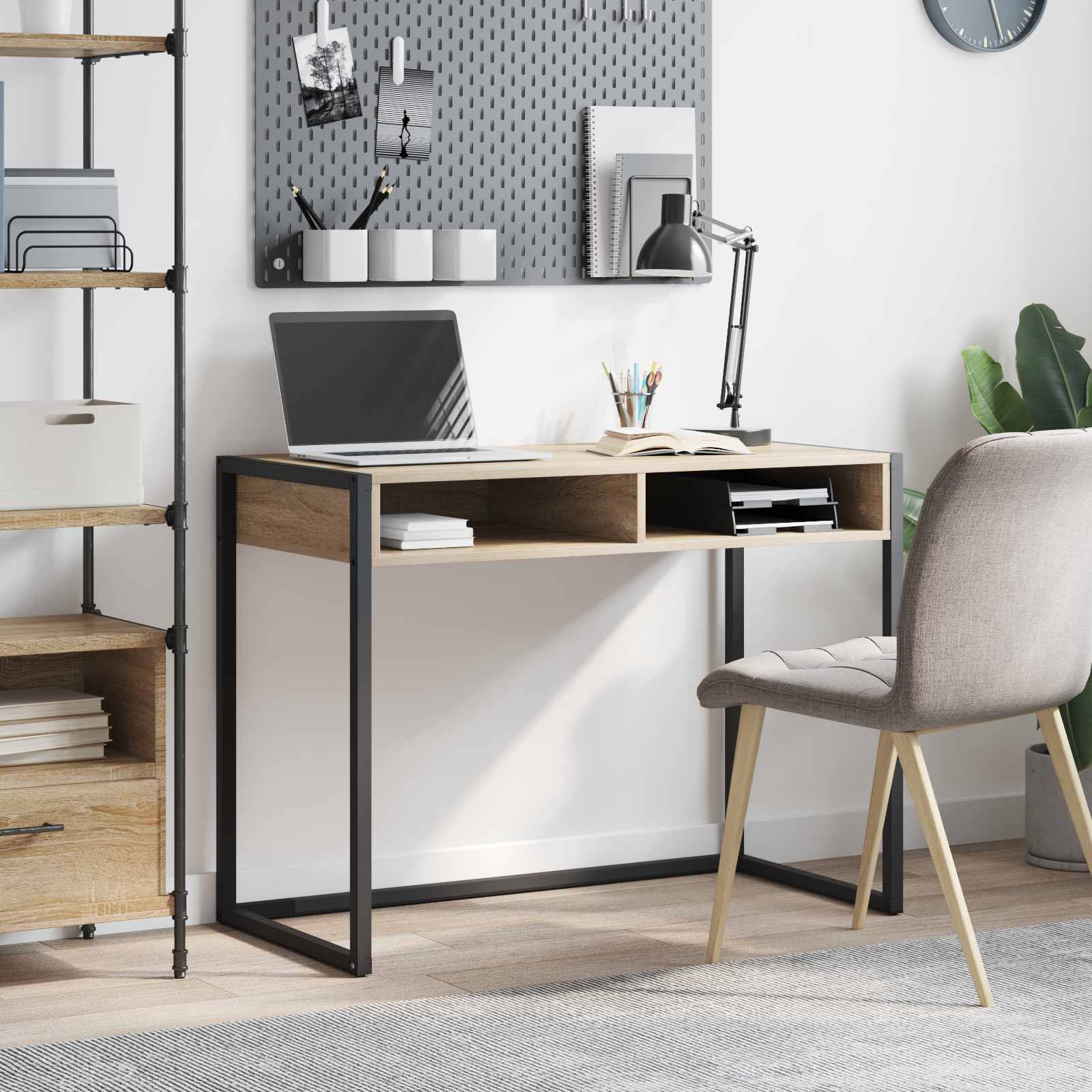 vidaXL Bureau met opslag Zwart Eiken 100 x 50 x 75 cm Bewerkt hout
