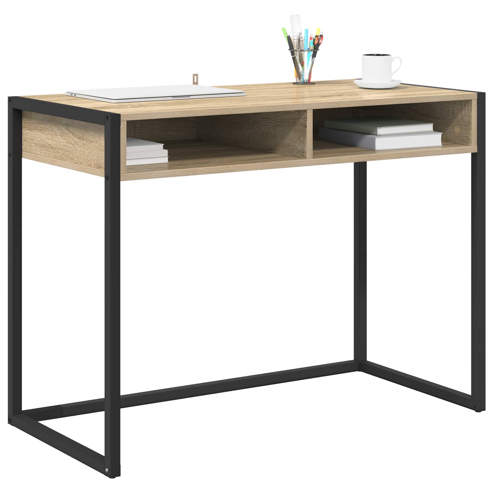 vidaXL Bureau met opslag Zwart Eiken 100 x 50 x 75 cm Bewerkt hout