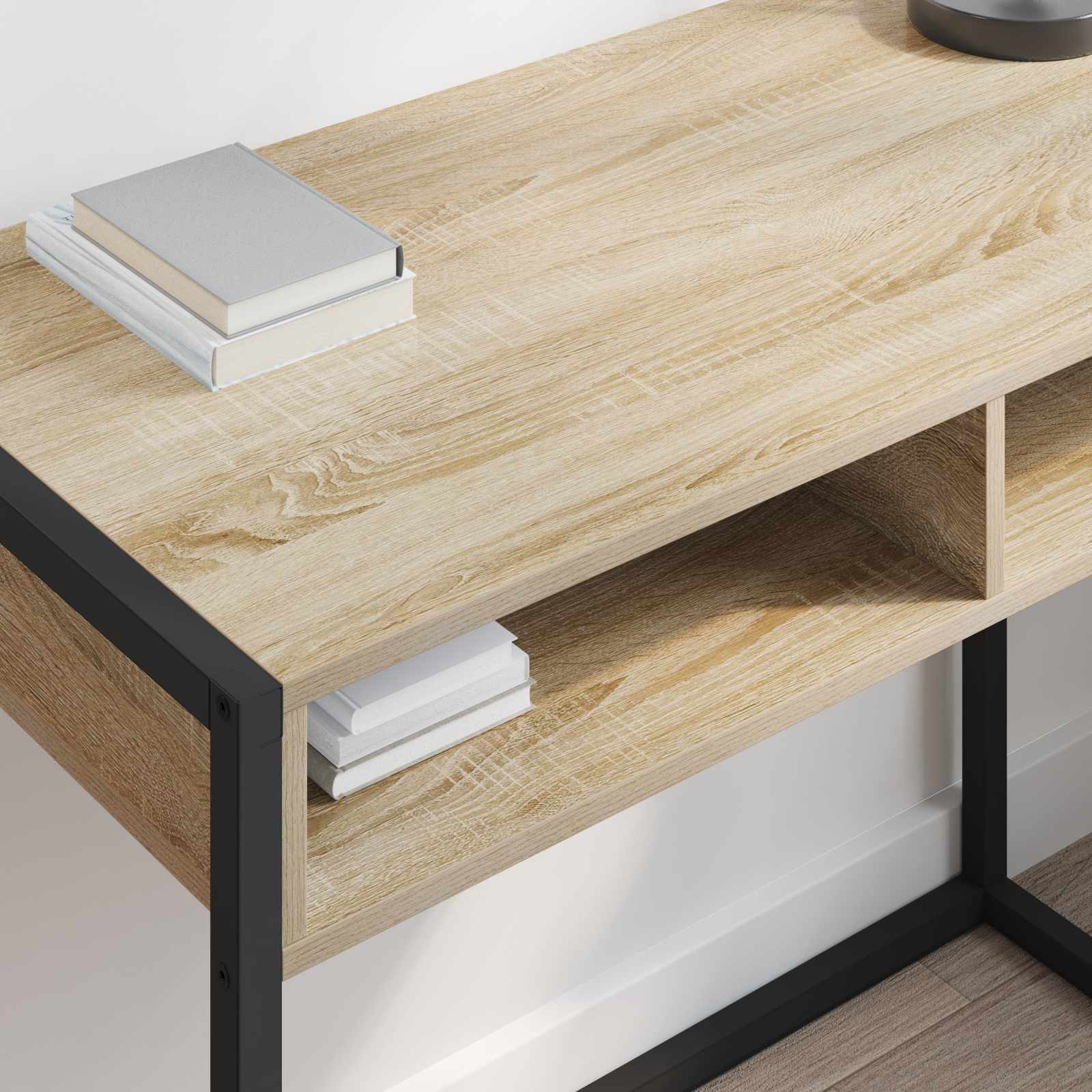 vidaXL Bureau met opslag Zwart Eiken 100 x 50 x 75 cm Bewerkt hout