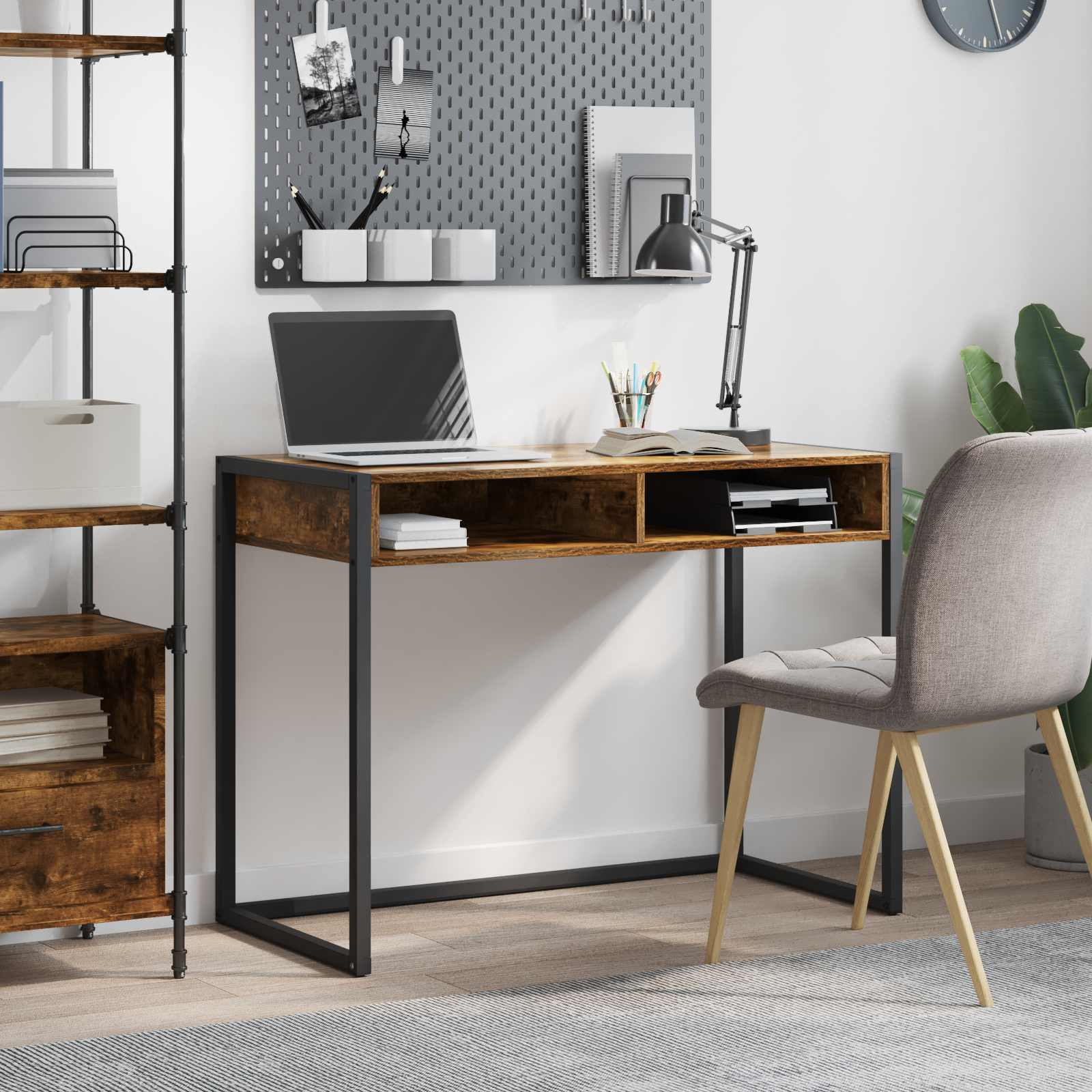vidaXL Bureau met opslag Zwart Eiken 100 x 50 x 75 cm Bewerkt hout