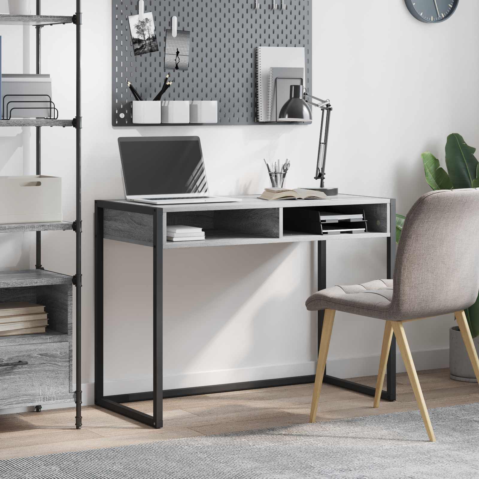 vidaXL Bureau met opslag Zwart Eiken 100 x 50 x 75 cm Bewerkt hout