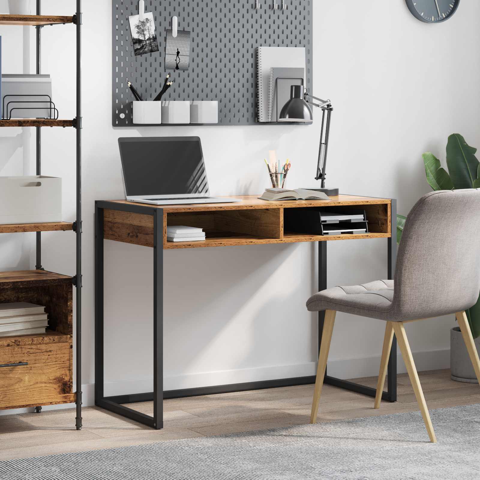 vidaXL Bureau met opslag Zwart Eiken 100 x 50 x 75 cm Bewerkt hout