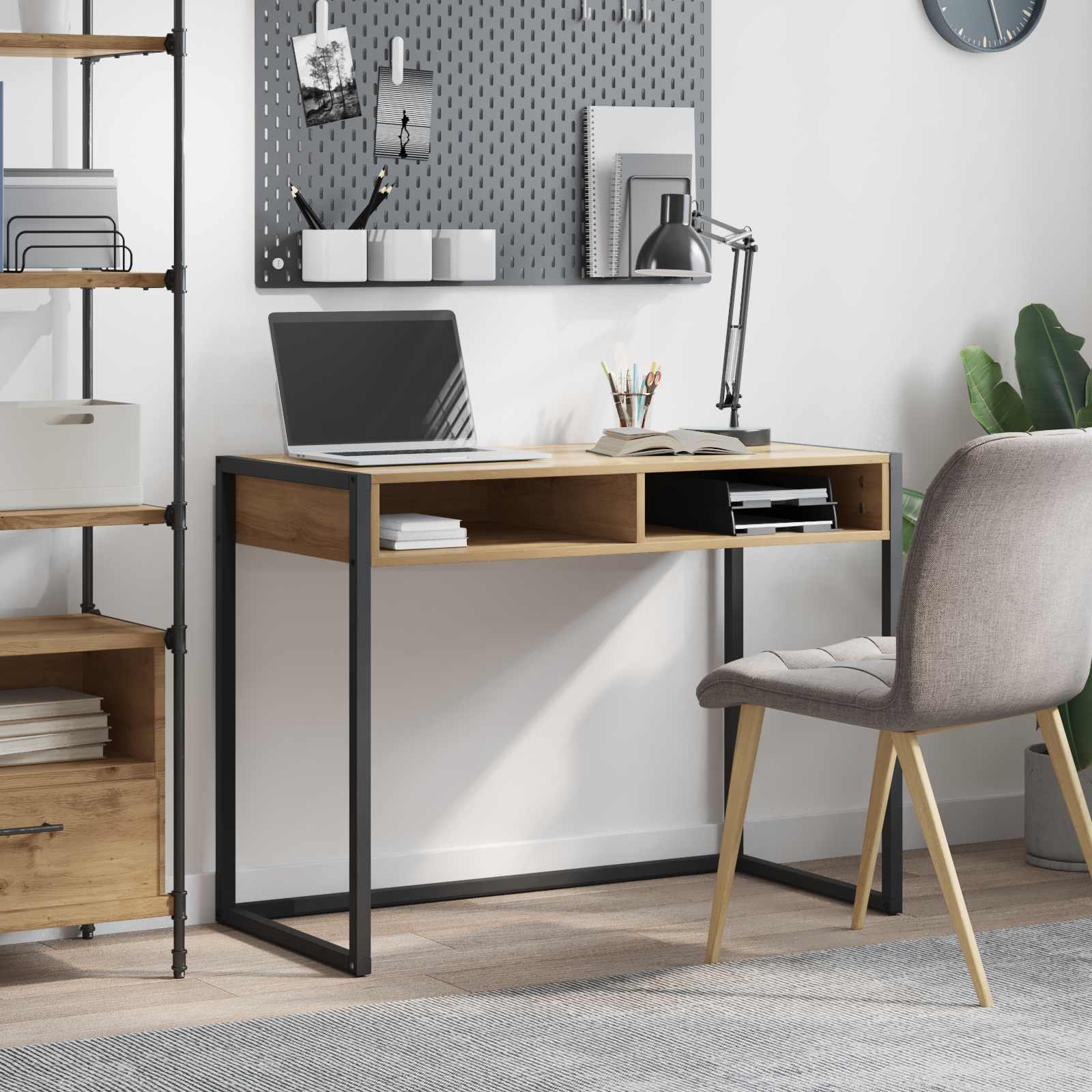 vidaXL Bureau met opslag Zwart Eiken 100 x 50 x 75 cm Bewerkt hout