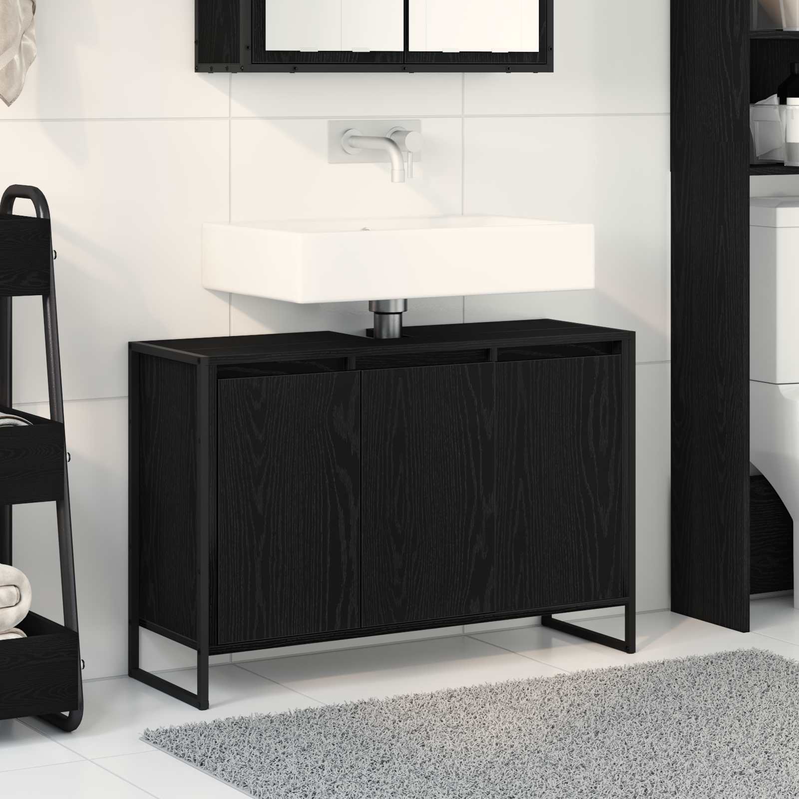 vidaXL Badkamer Kast Zwart Eiken 90 x 30 x 60 cm Bewerkt hout