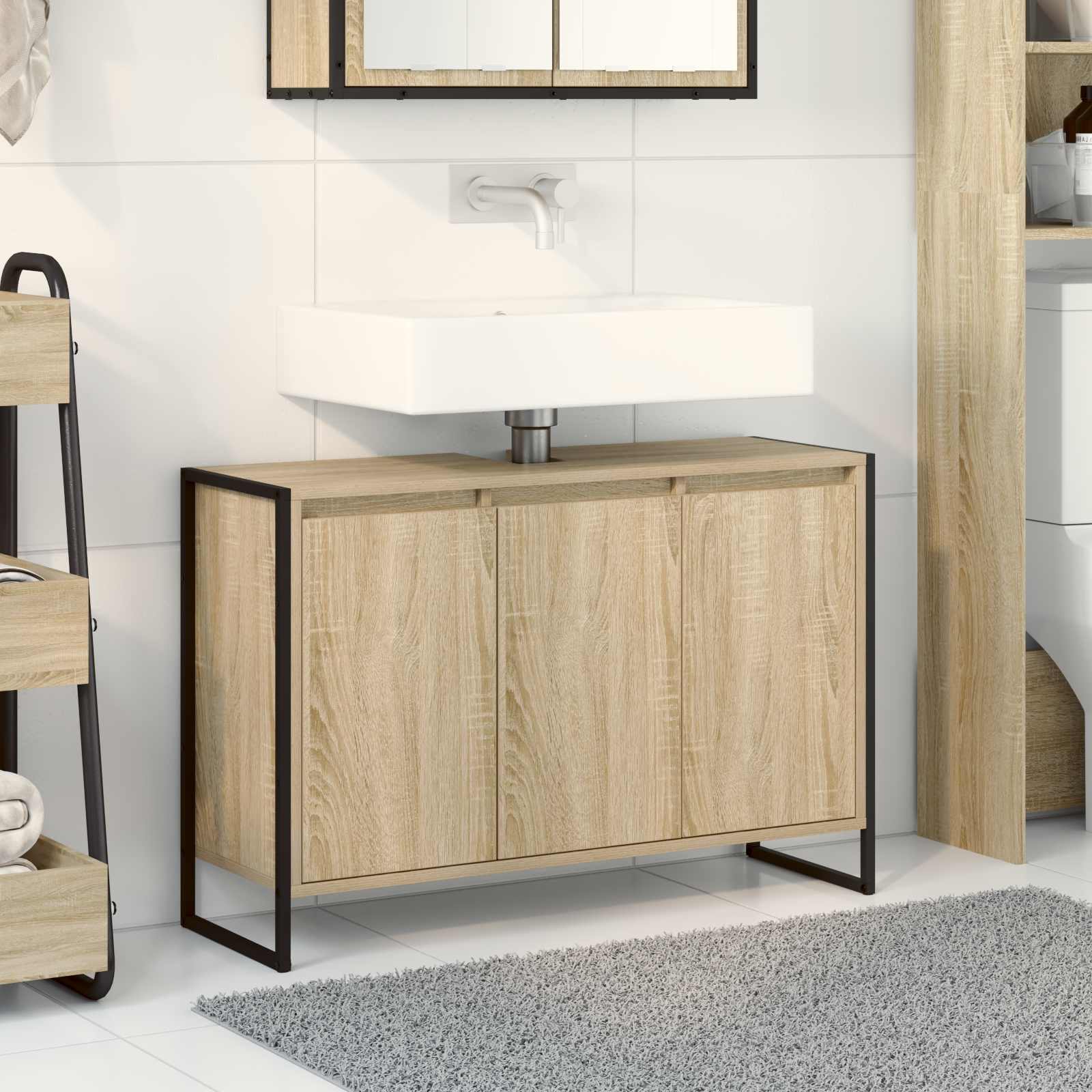 vidaXL Badkamer Kast Zwart Eiken 90 x 30 x 60 cm Bewerkt hout