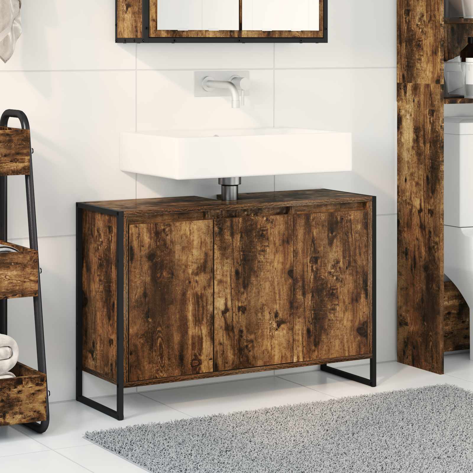vidaXL Badkamer Kast Zwart Eiken 90 x 30 x 60 cm Bewerkt hout