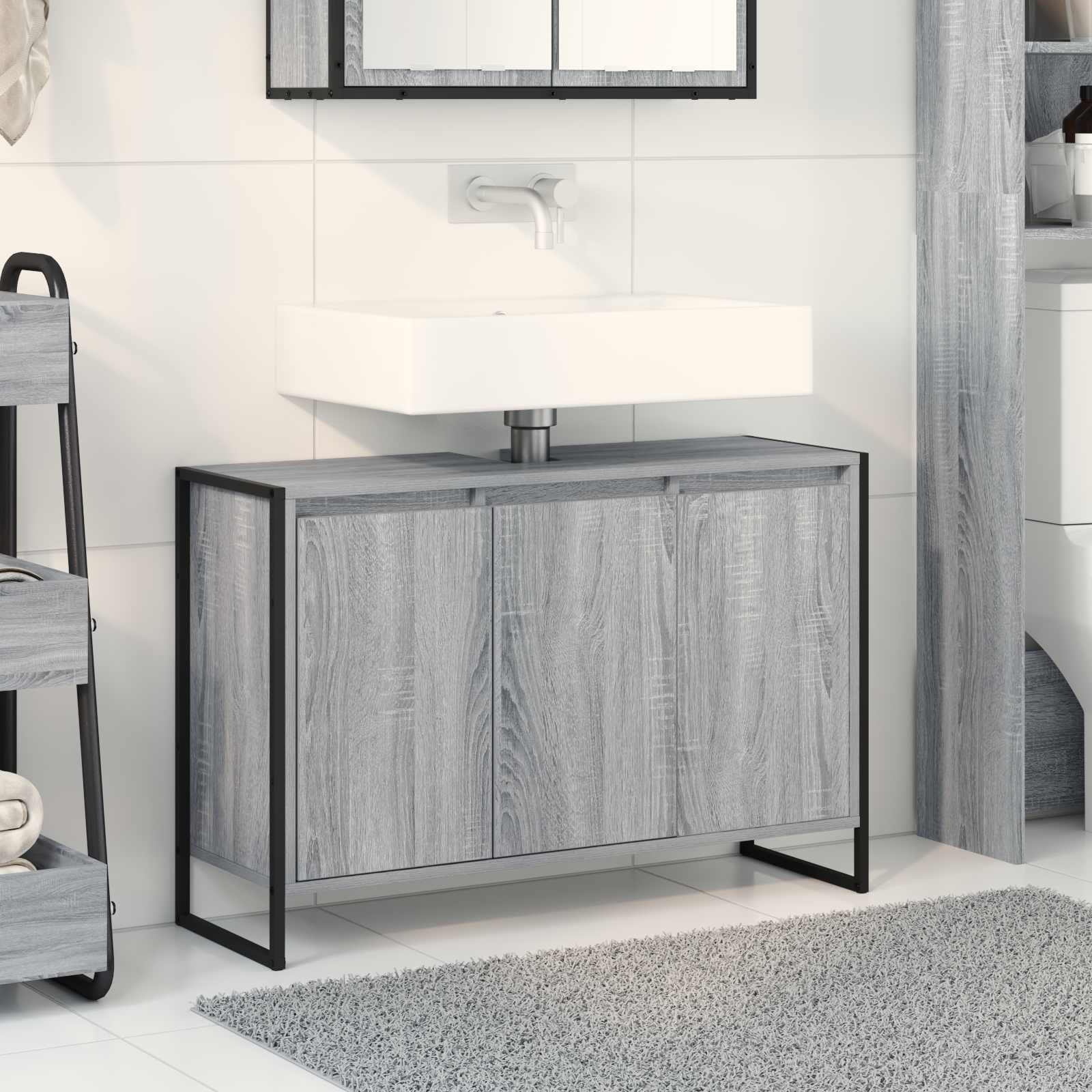 vidaXL Badkamer Kast Zwart Eiken 90 x 30 x 60 cm Bewerkt hout