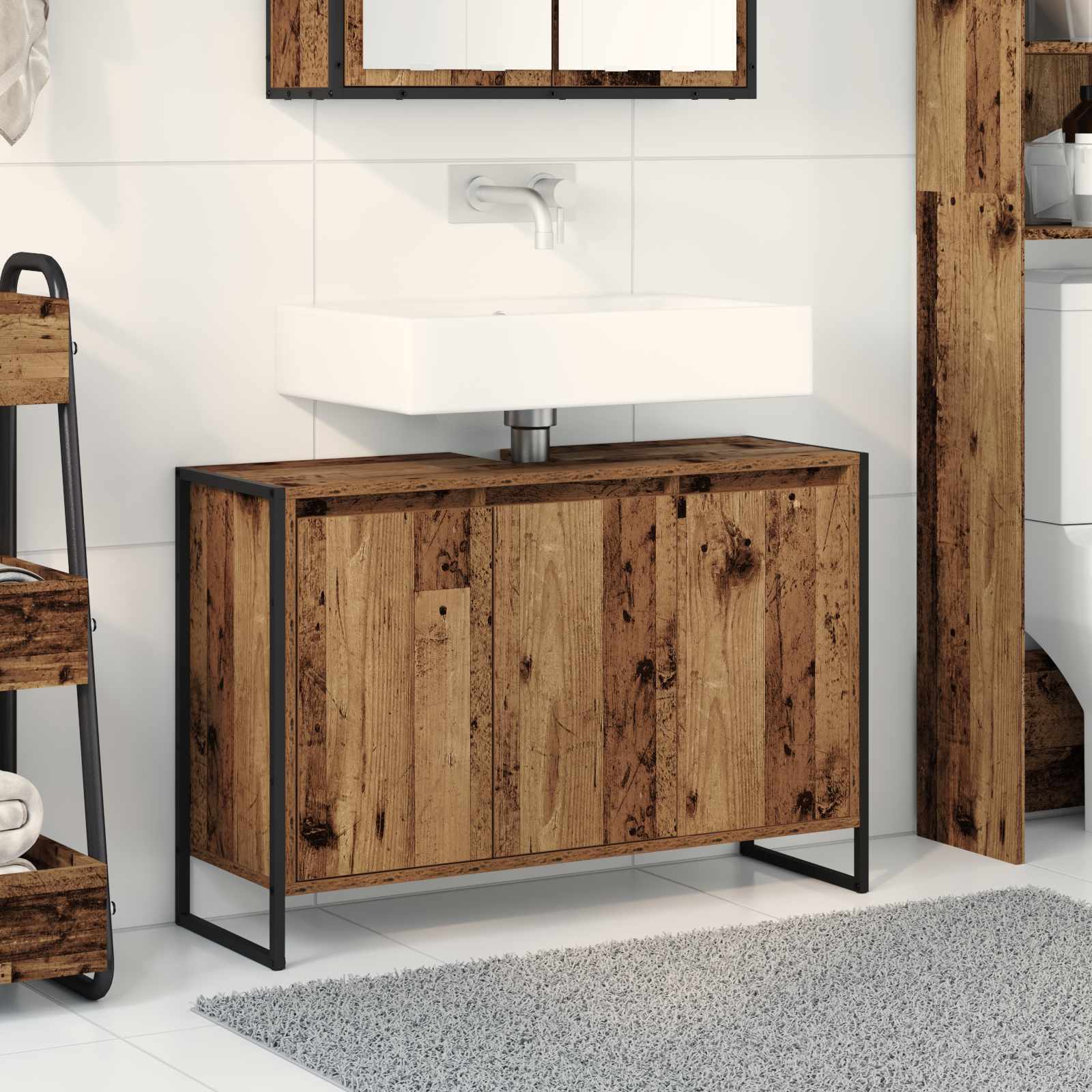 vidaXL Badkamer Kast Zwart Eiken 90 x 30 x 60 cm Bewerkt hout