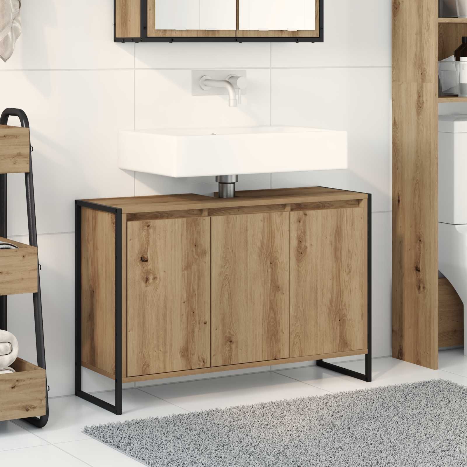 vidaXL Badkamer Kast Zwart Eiken 90 x 30 x 60 cm Bewerkt hout
