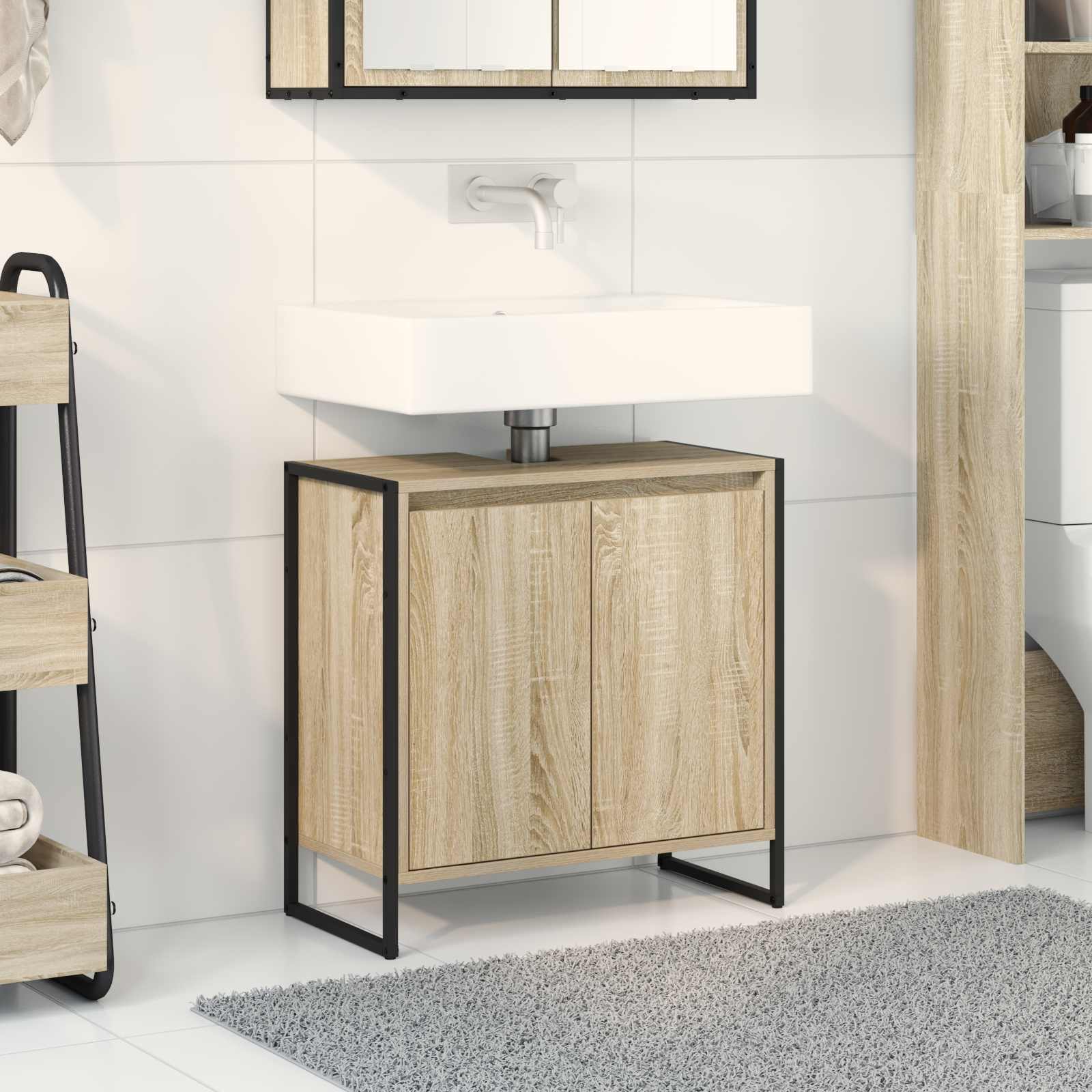 vidaXL Badkamer Kast Zwart Eiken 90 x 30 x 60 cm Bewerkt hout