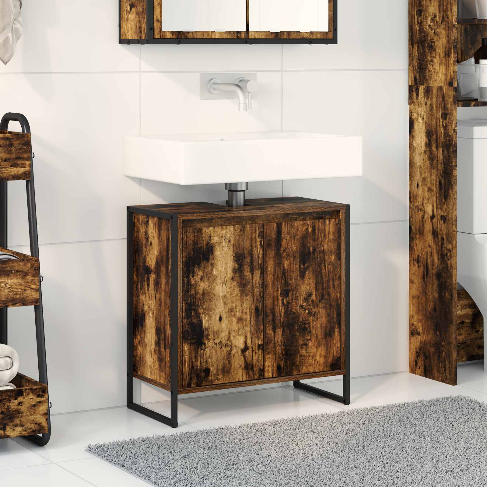 vidaXL Badkamer Kast Zwart Eiken 90 x 30 x 60 cm Bewerkt hout