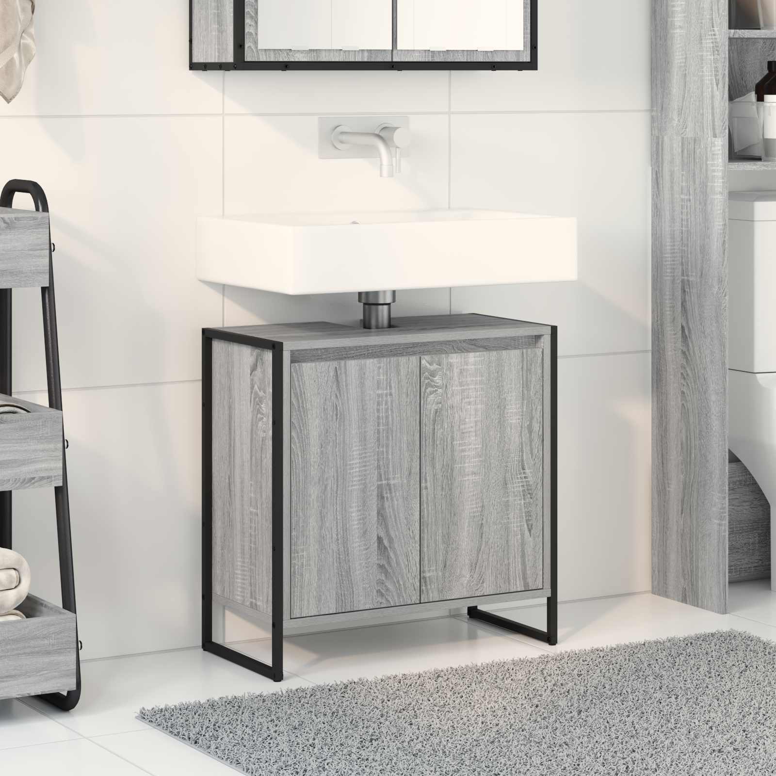 vidaXL Badkamer Kast Zwart Eiken 90 x 30 x 60 cm Bewerkt hout