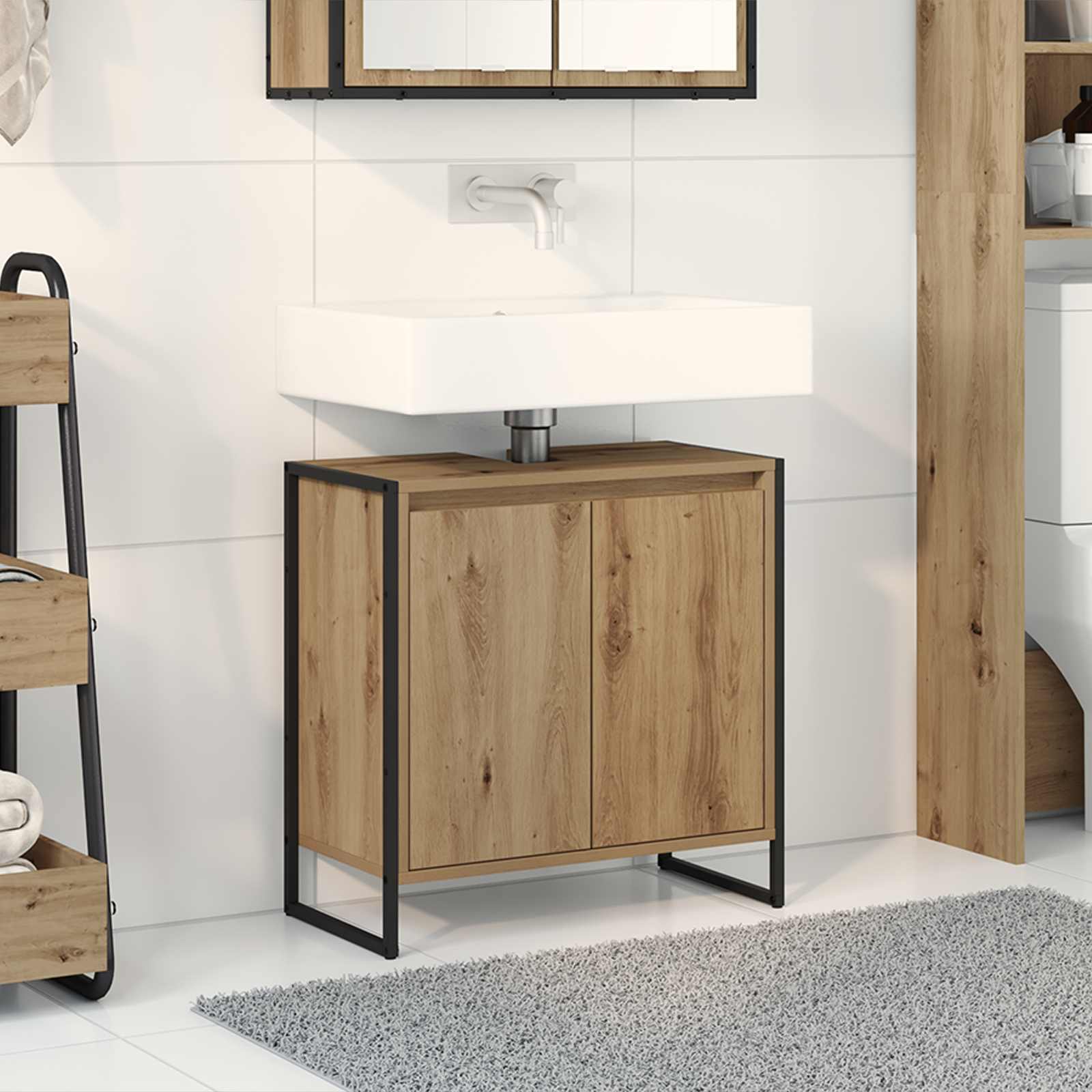 vidaXL Badkamer Kast Zwart Eiken 90 x 30 x 60 cm Bewerkt hout