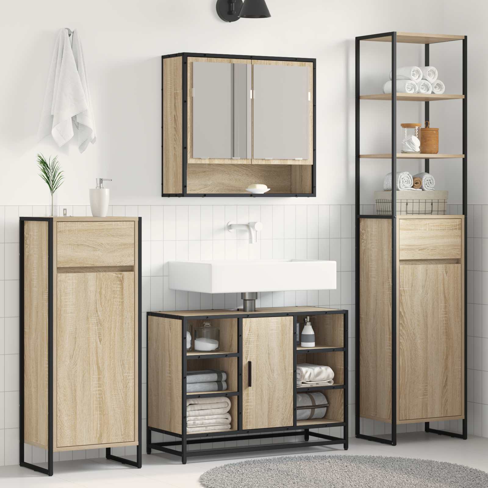 vidaXL Badkamer Kast Zwart Eiken 40 x 30 x 180 cm Bewerkt hout