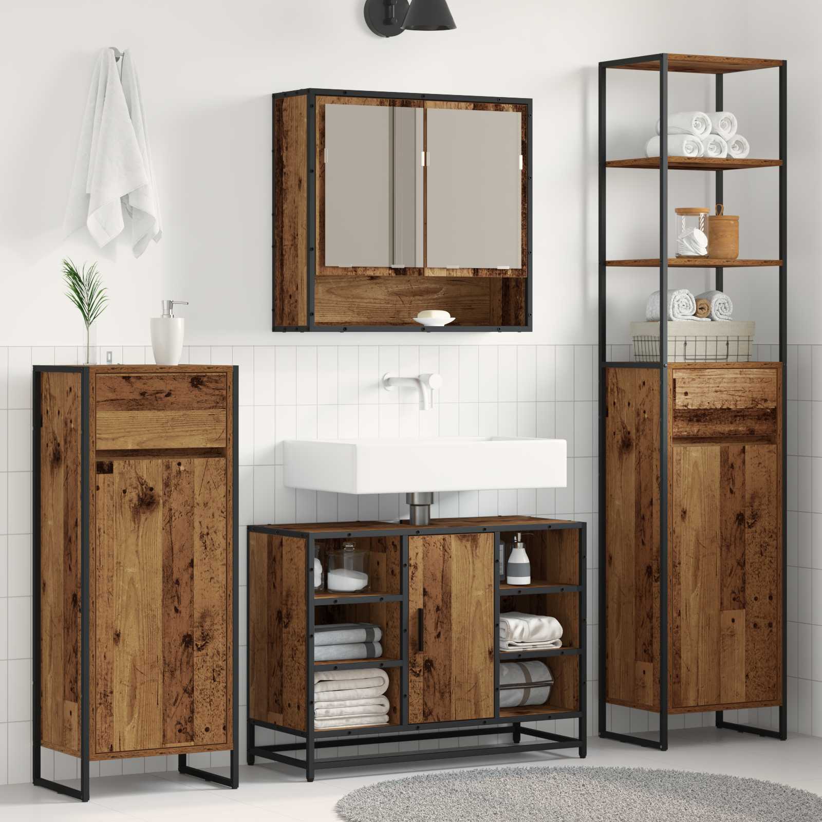 vidaXL Badkamer Kast Zwart Eiken 40 x 30 x 180 cm Bewerkt hout