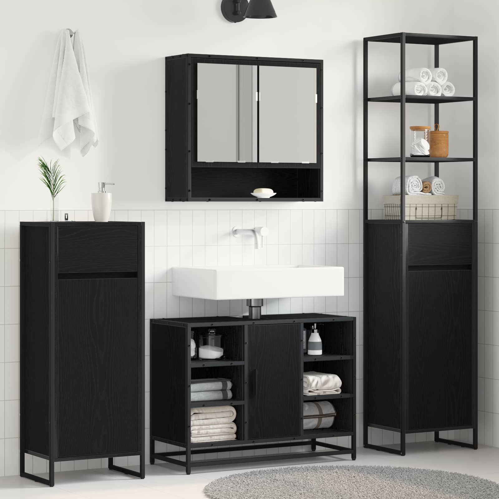 vidaXL Badkamer Kast Zwart Eiken 40 x 30 x 100 cm Bewerkt hout