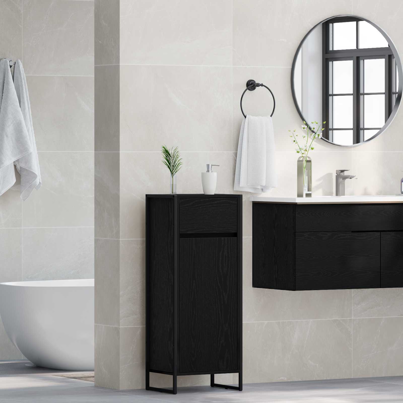 vidaXL Badkamer Kast Zwart Eiken 40 x 30 x 100 cm Bewerkt hout