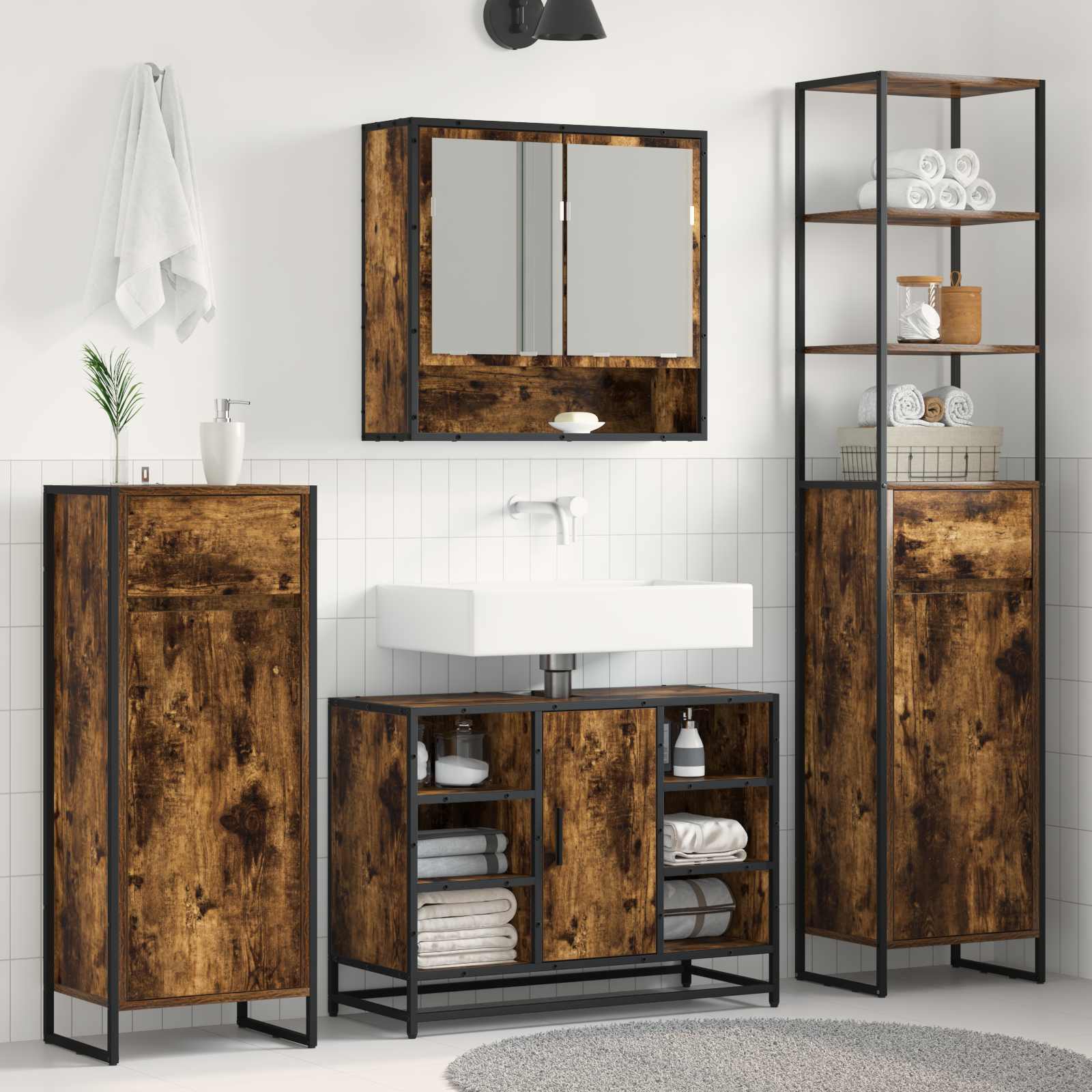 vidaXL Badkamer Kast Zwart Eiken 40 x 30 x 100 cm Bewerkt hout