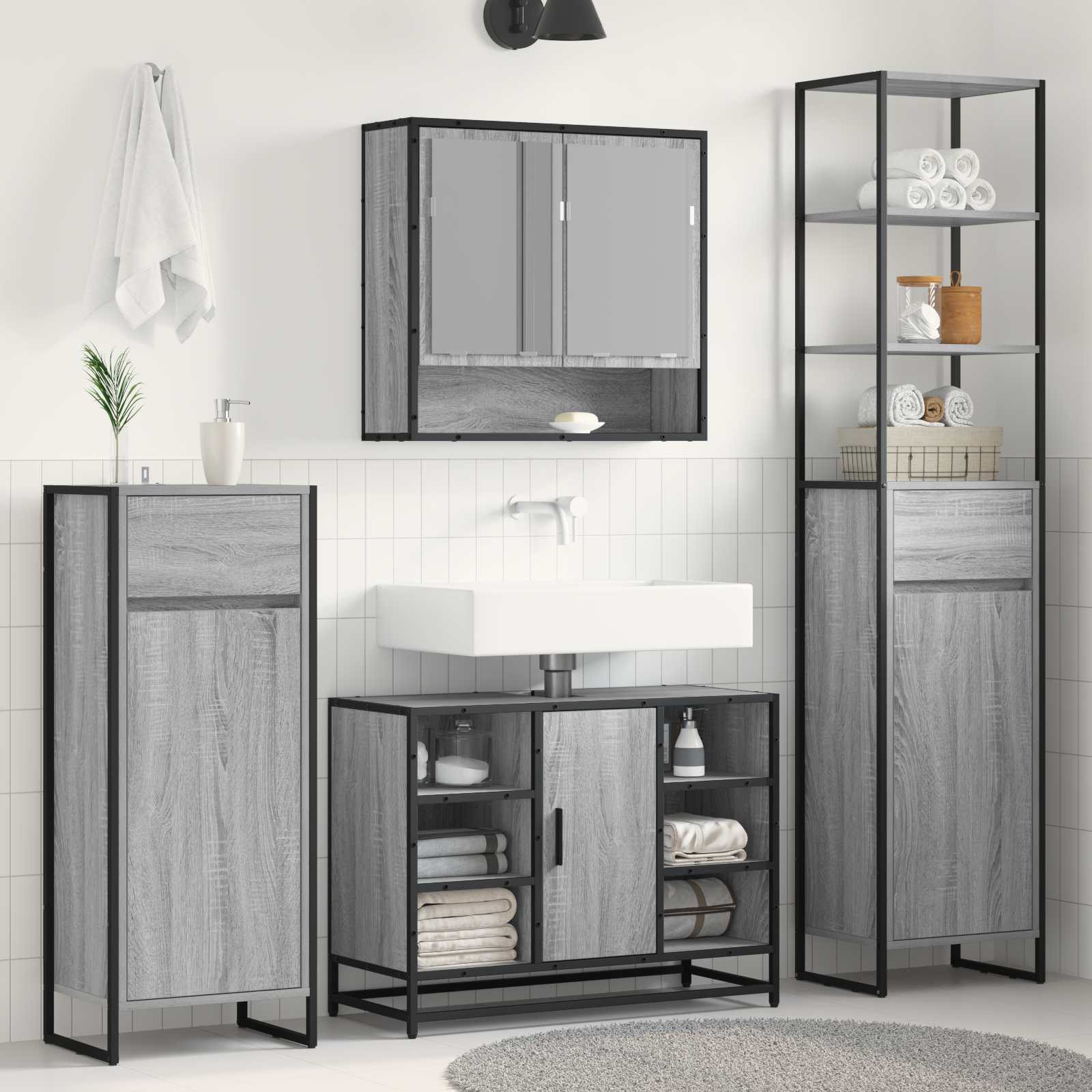 vidaXL Badkamer Kast Zwart Eiken 40 x 30 x 100 cm Bewerkt hout