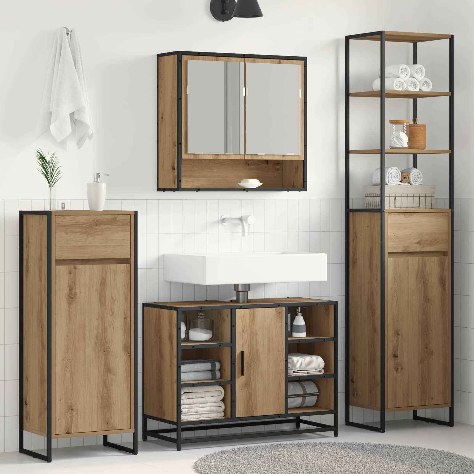 vidaXL Badkamer Kast Zwart Eiken 40 x 30 x 100 cm Bewerkt hout
