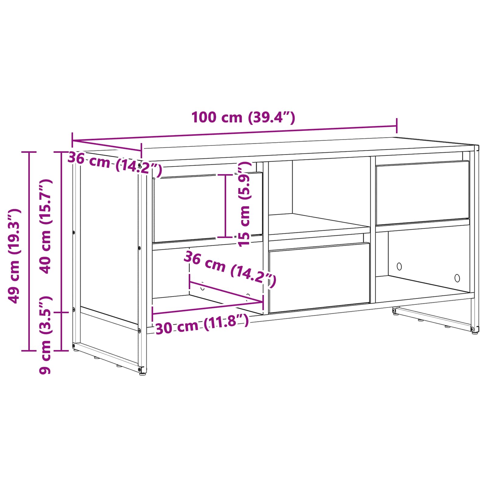 vidaXL TV-kast met lade Zwart Eiken 100 x 36 x 49,5 cm Bewerkt hout